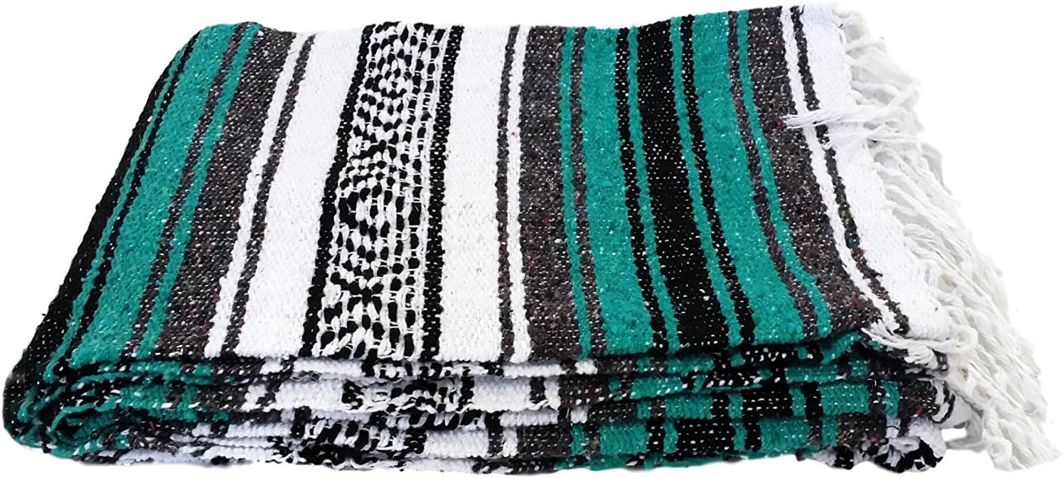 Open Road Goods Mexican Blanket - Authentic Serape Falsa Blanket - Handmade (Teal)