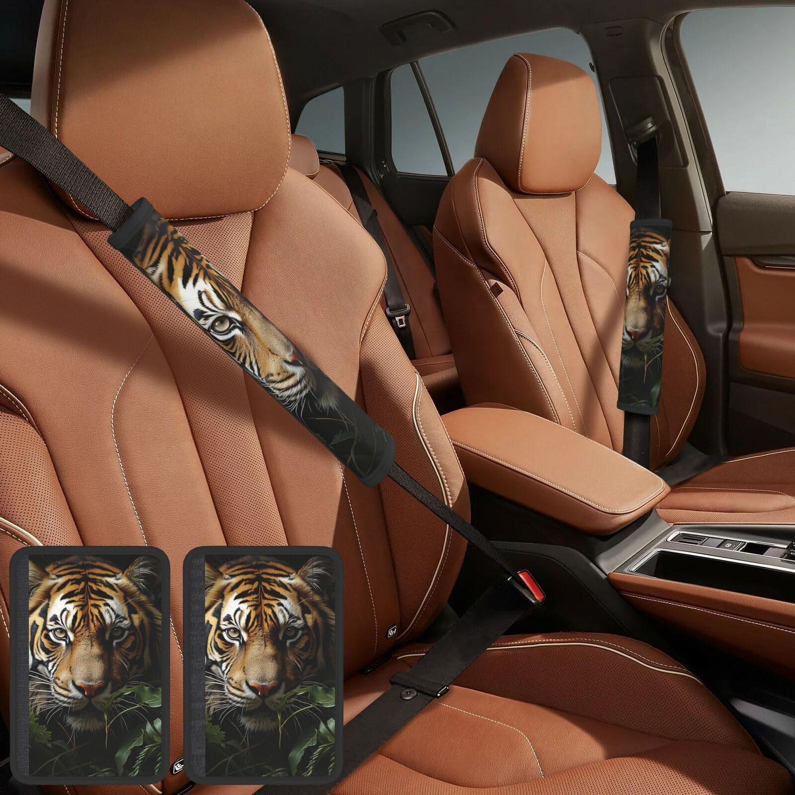 Seat Belt Cover 2 Pack Car Seat Belt Pad Personalized Seat Belt Cushion Pad Cover Camouflage Tiger Harness Pads Shoulder Strap Cover for Adults Truck SUV Backpack