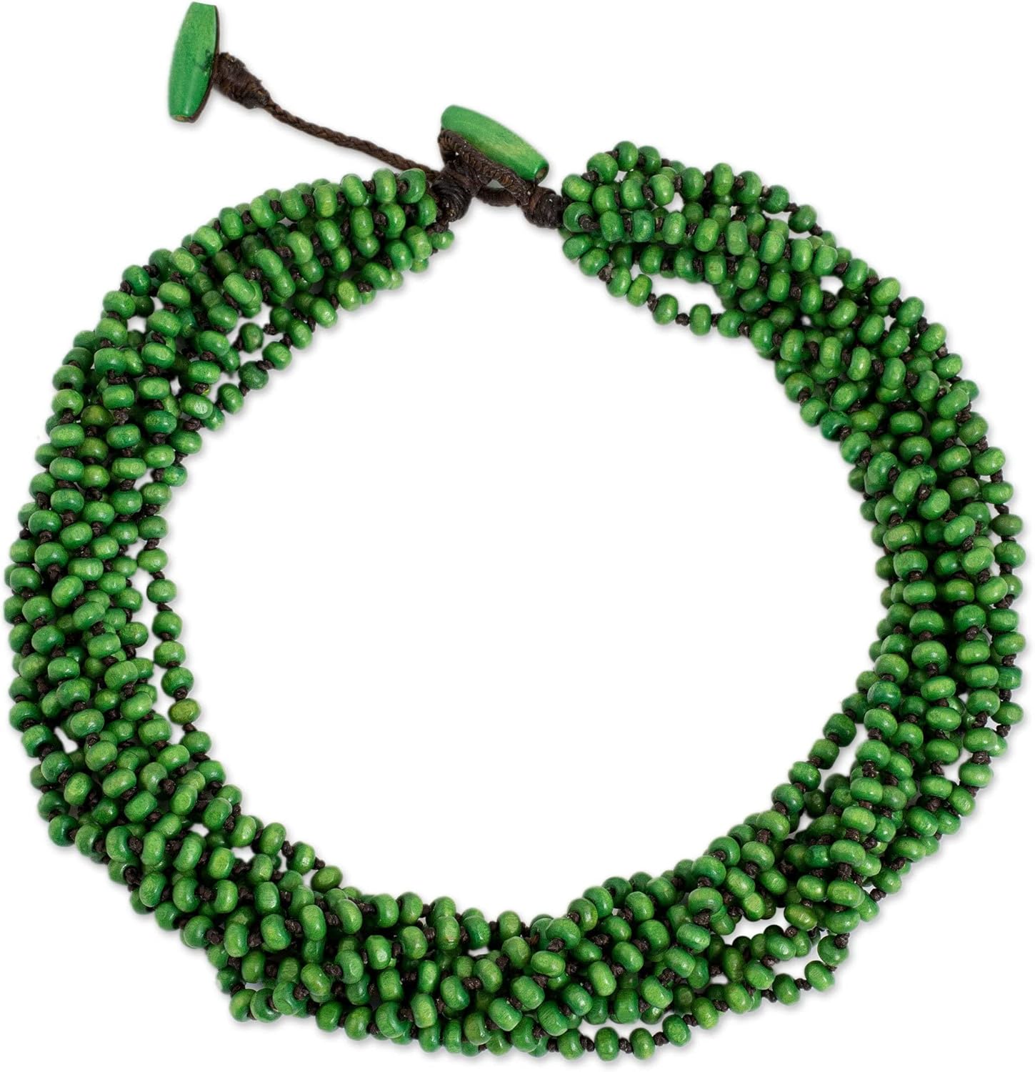 NOVICA Artisan Handmade Wood Torsade Necklace Fair Trade Artisan Crafted Beaded Recycledupcycled Thailand Green Flash Greenery Eco Friendly Nature [19.75 in min L x 21.75 in max L x 1 in W]