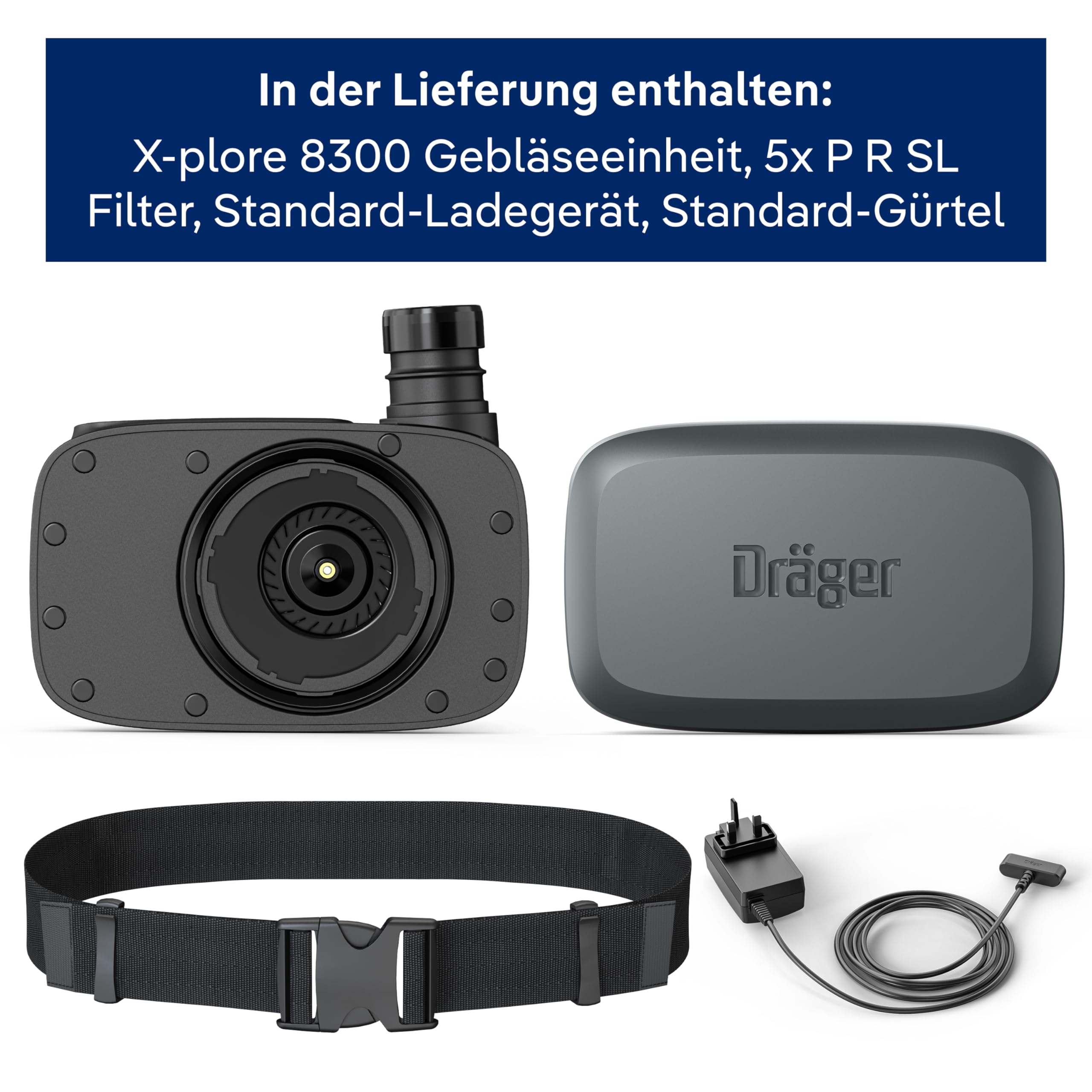 Dräger X-plore 8300 PAPR-Set mit Gebläseeinheit | Atemschutzset mit P3 Filter - ventiliertes Atemschutzsystem für Handwerker - Baustelle