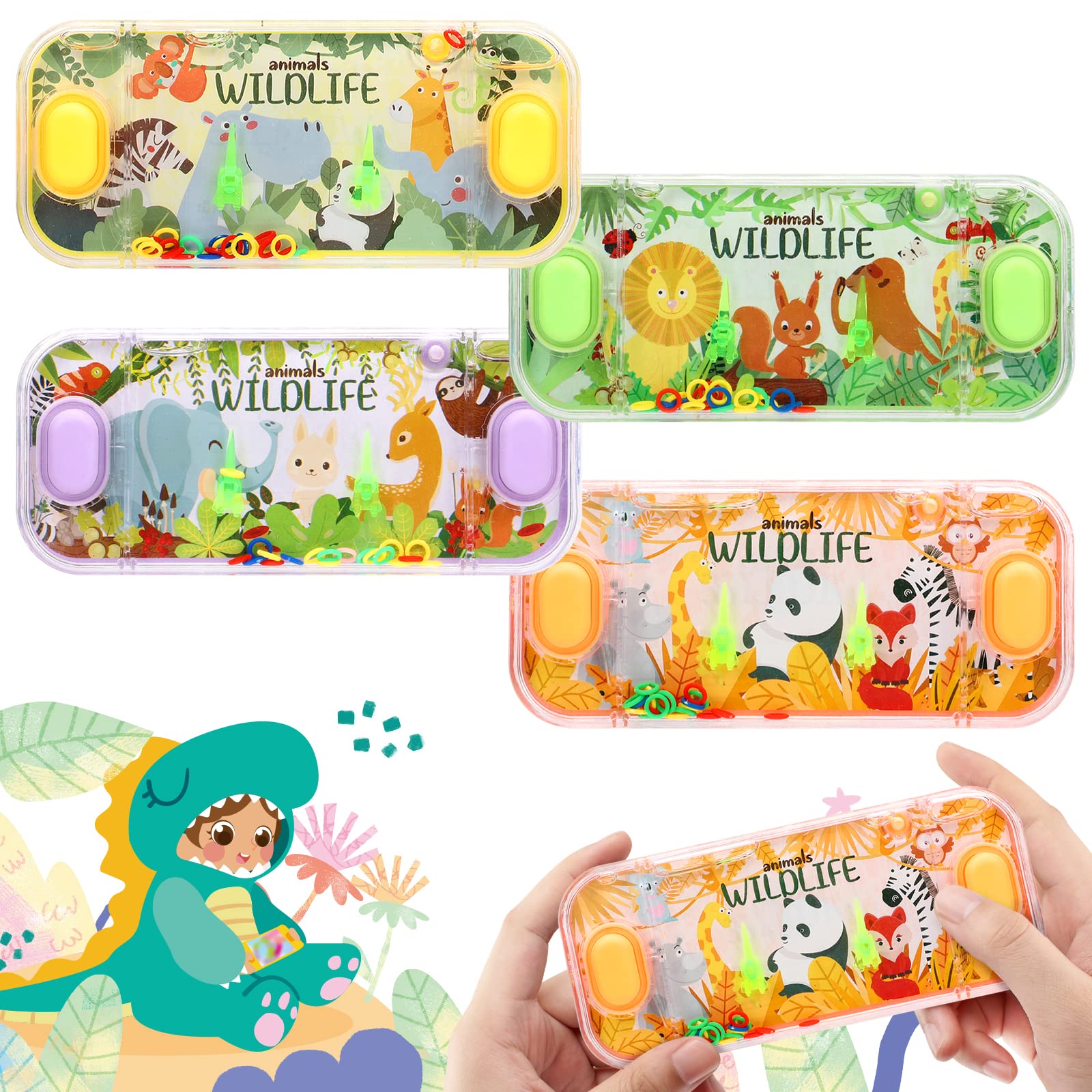 Handheld Water Game, 4 Packs Animal Theme Water Ring Toss Handheld Game Party Favor Water Games for Kids Handheld Stocking Stuffers