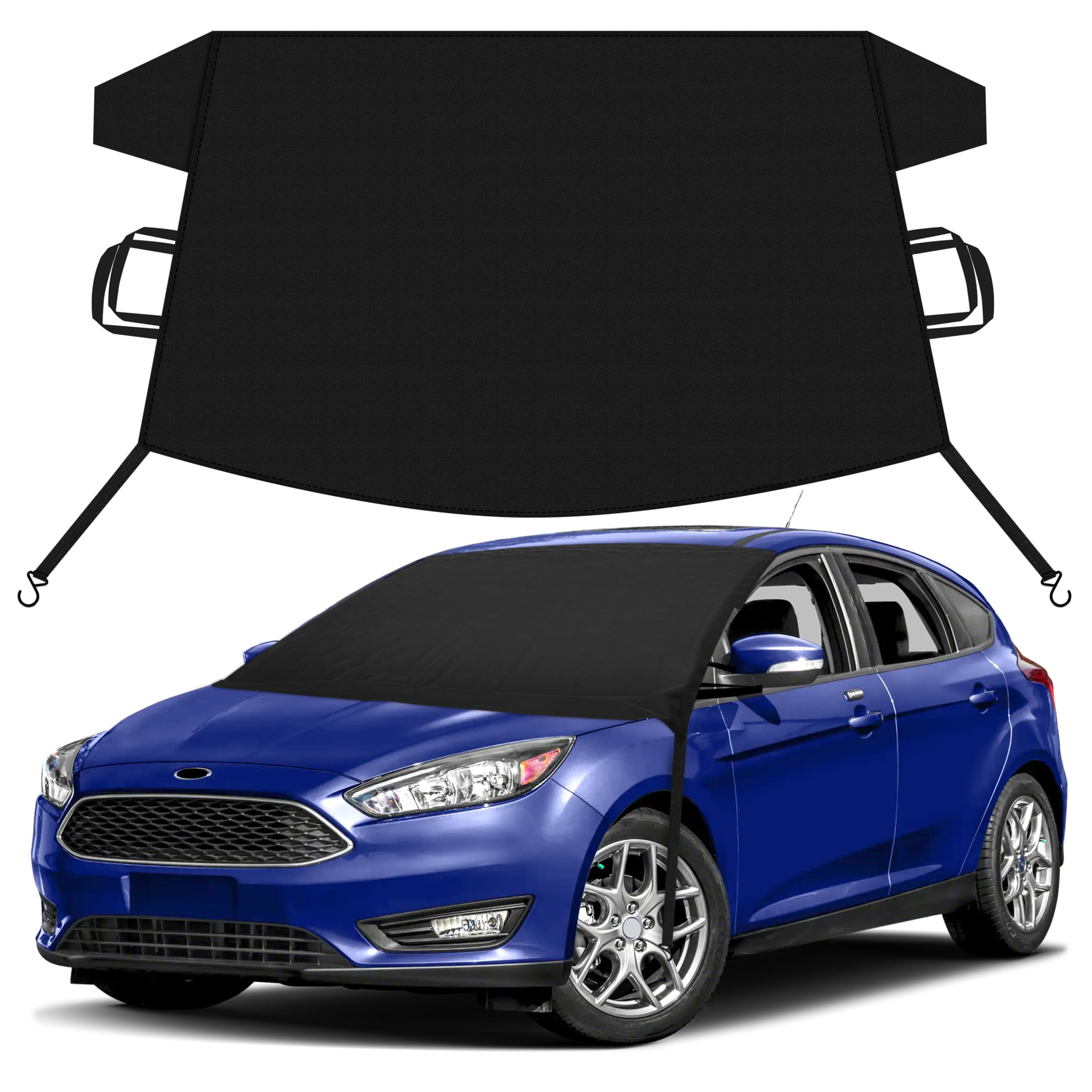 EcoNour Car Snow Cover Compatible for Ford Focus | Windshield Cover for Ice and Snow with S-Hook Straps | Heavy-Duty 600D Oxford Winter Car Cover, Waterproof &amp; Anti-Slip
