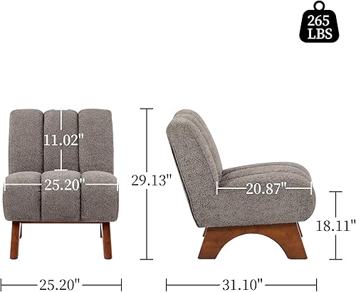Miniatura 17 de Art Leon Silla decorativa moderna, sofá modular de tela sherpa, silla individual sin brazos con patas de madera para sala de estar, dormitorio,