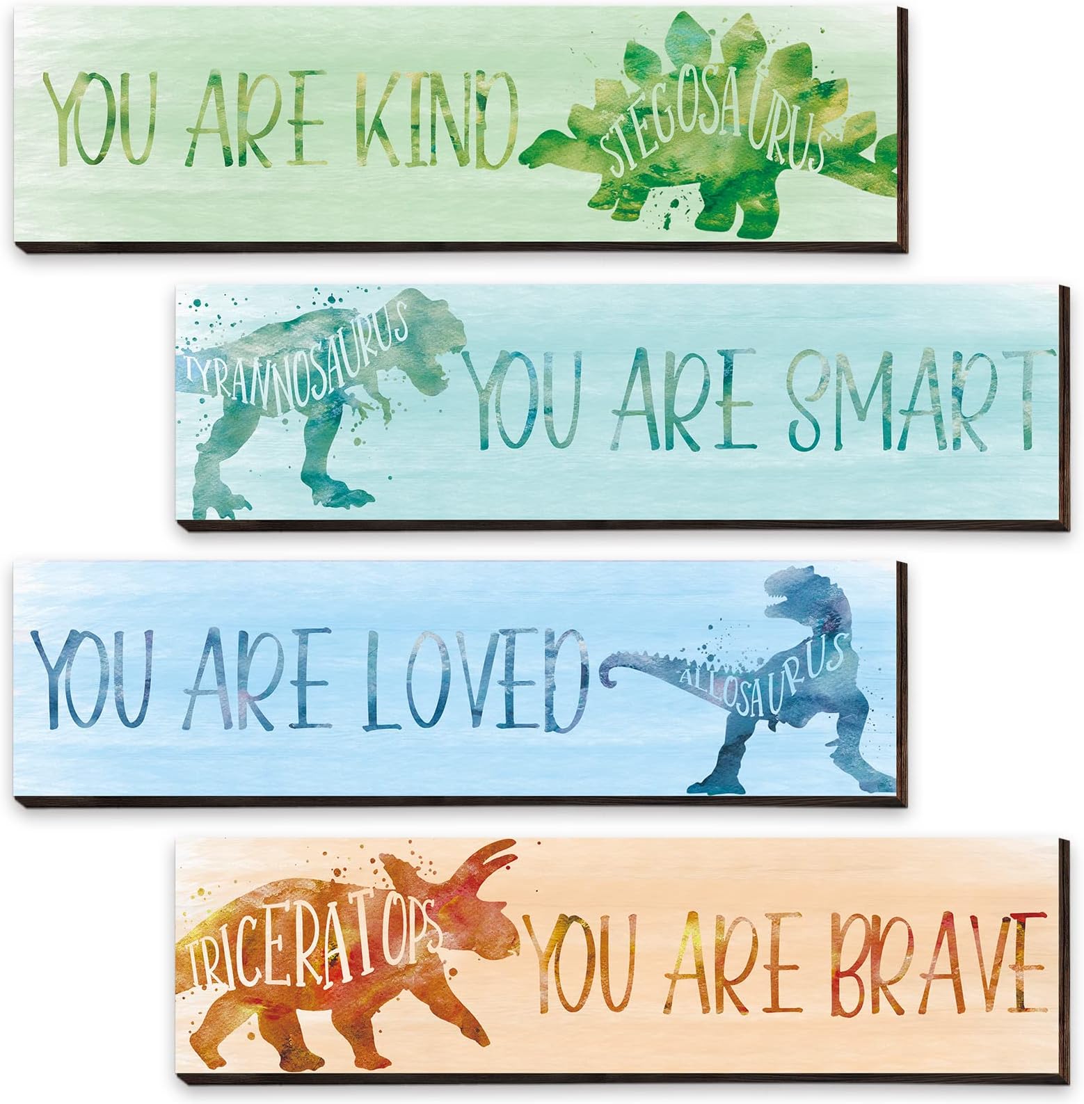 Yalikop 4 Pcs Dinosaur Room Decor for Boys, Inspirational Posters Wall Plaque for Kids Bedroom Nursery Classroom Dinosaur Prints Wall Art Decor (Cool Colors,12 x 3 Inch)