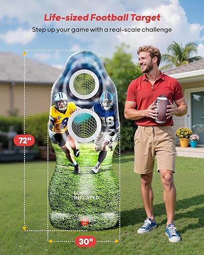 Miniatura 2 de QPAU Objetivo de fútbol inflable de doble agujero para niños y adultos, juego de lanzamiento de patio trasero de tamaño real con 4 bolas, marcador y