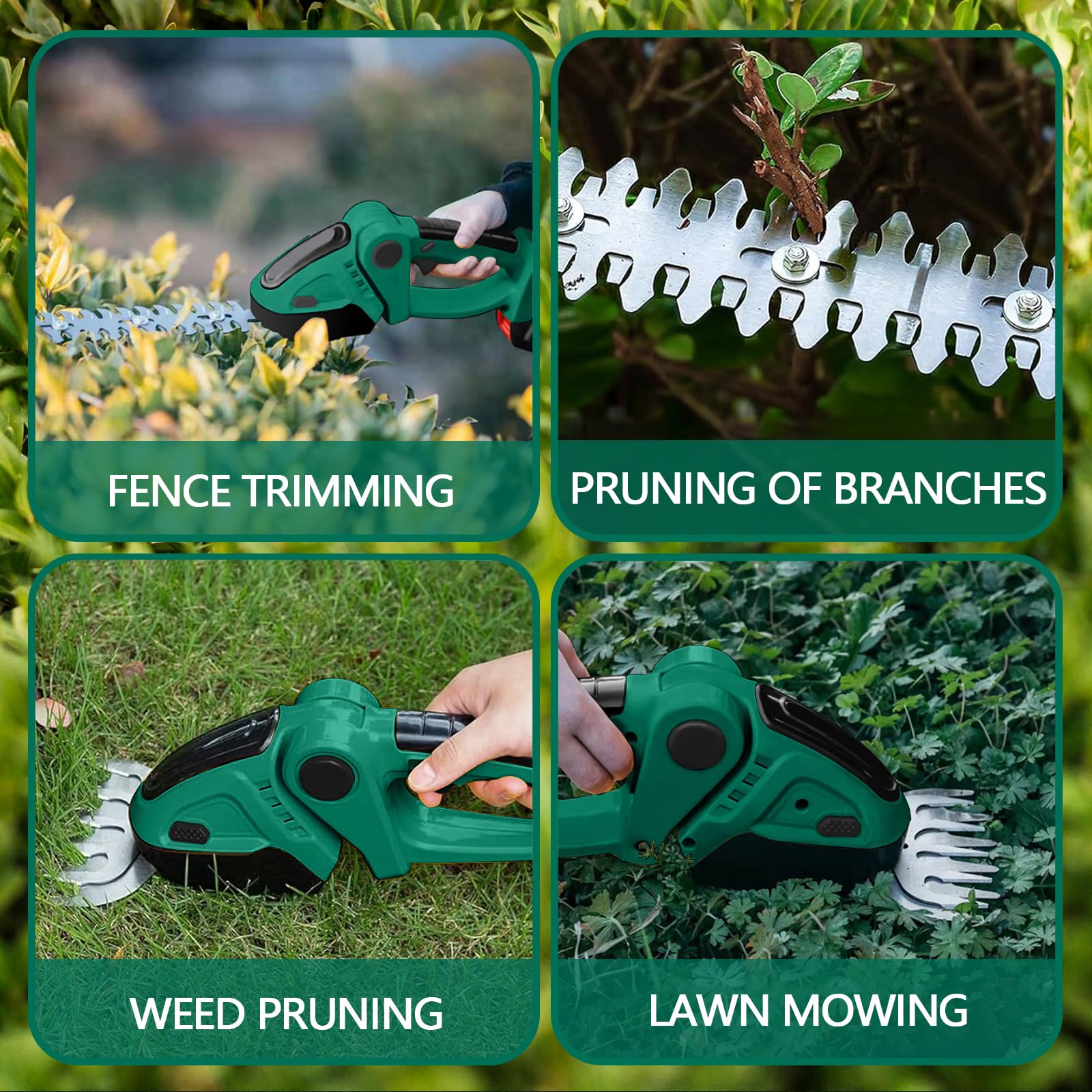 ROCKY&CHAO Taille-haie et cisaille à gazon sans fil 24 V 2 en 1 avec 2 batteries de 1500 mAh, lames SK5 de 12 cm/23 cm, cisaille à gazon pratique pour jardin et pelouse