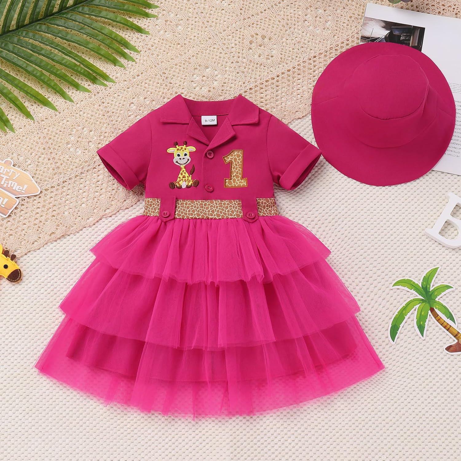 Baby Girl Safari Outfits with Hat Giraffe Jungle Animal Short Sleeve Toddler 1st Birthday Cake Smash Dress - Image 4