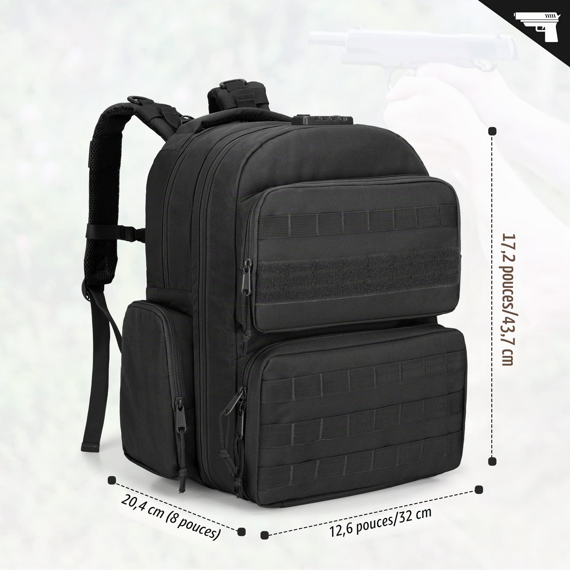 GOBUROS Sac à Dos Tactique pour Pistolet pour 4 Armes de Poing et 12 Mags