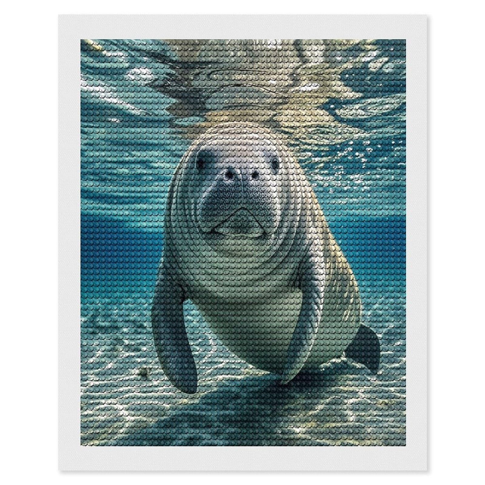 FekiLoot Ocean Animal Manatee Diamond Painting Kits for Adults Full Round Drill Diamond Art Kits for Beginners 5D DIY Diamond Dots Paintings Diamonds Pictures Gem Art Home Wall Decor 16"x20"