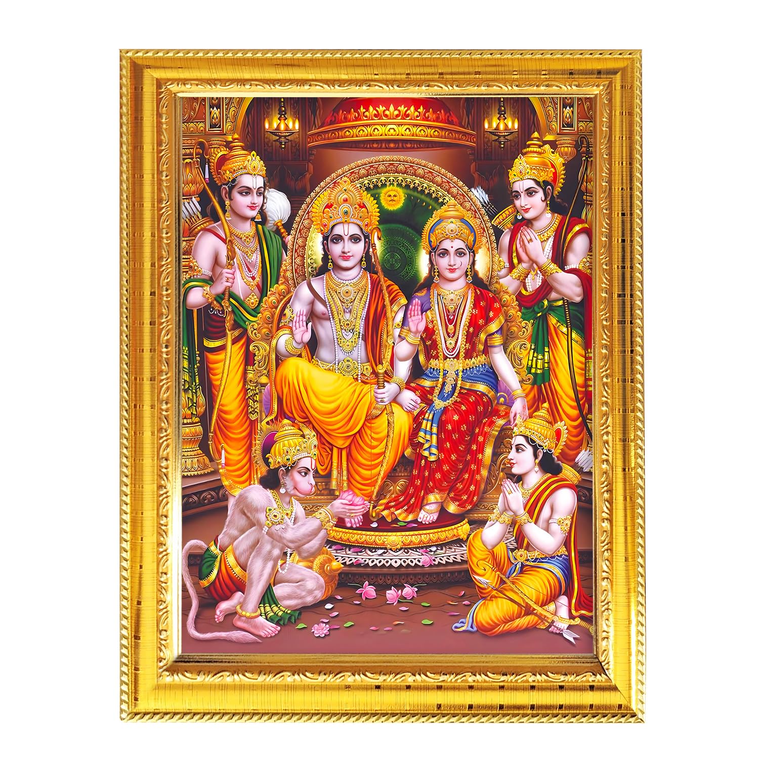 Fashnkart Ram Darbar Religious Indian Hindu God Idol Golden Photo Frame For Worship Pooja Temple Wall Hanging And Table Décor 8.3X6.5