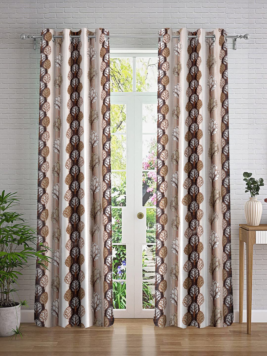 Cortina 2 Piece Abstract Design Panel Eyelet Polyester Window Curtains - 5 Feet, Brown-picture-10