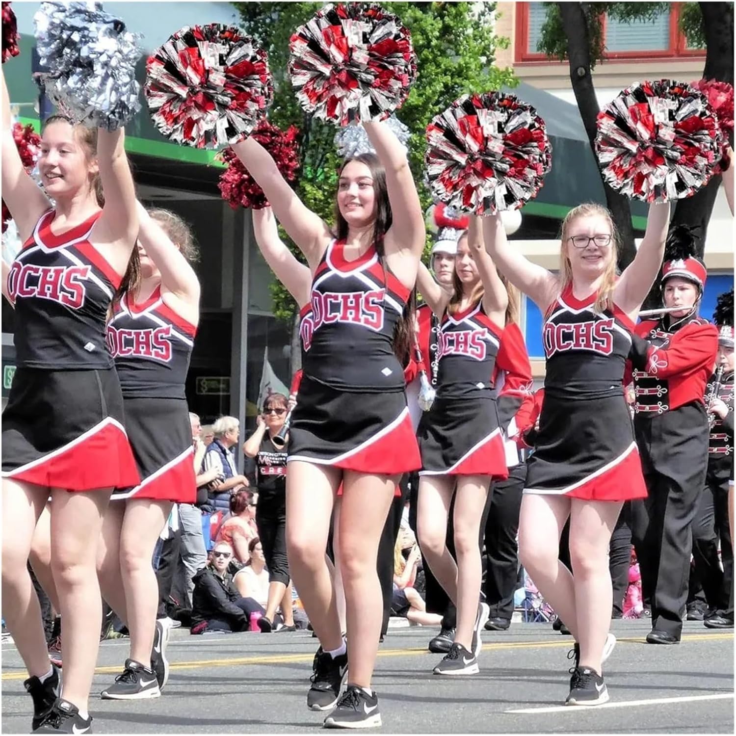 Pom Poms Cheerleading 10PCS 12" Metallic Cheerleading Pom Poms – Double-Head Fluffy Pompoms for Kids Adults, School Sports Dance Party