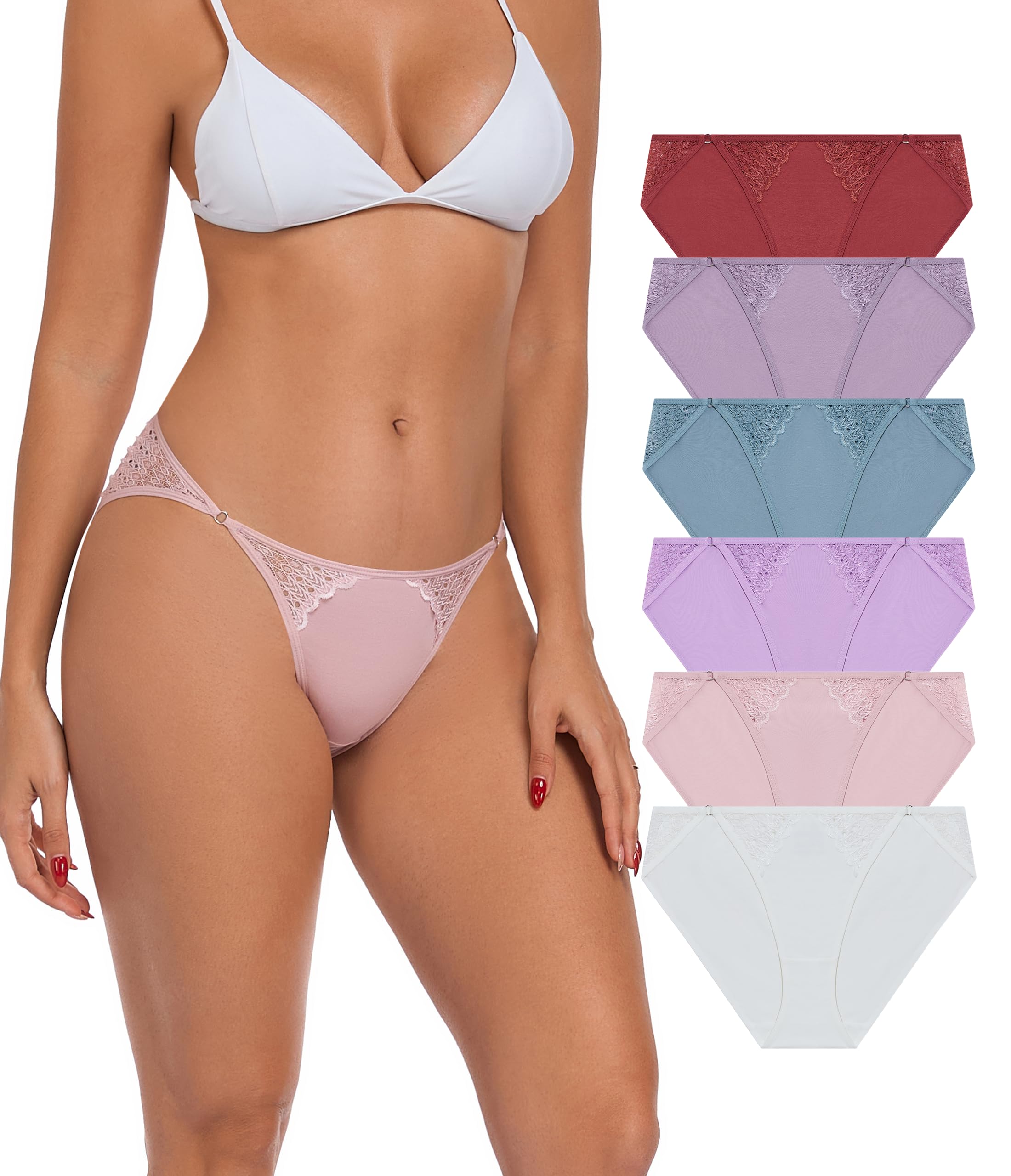 ANLIQI Women's Underwear Cotton High Cut String Bikini Panties Pack Low Rise Panty Soft Breathable Ladies Underwear Panties