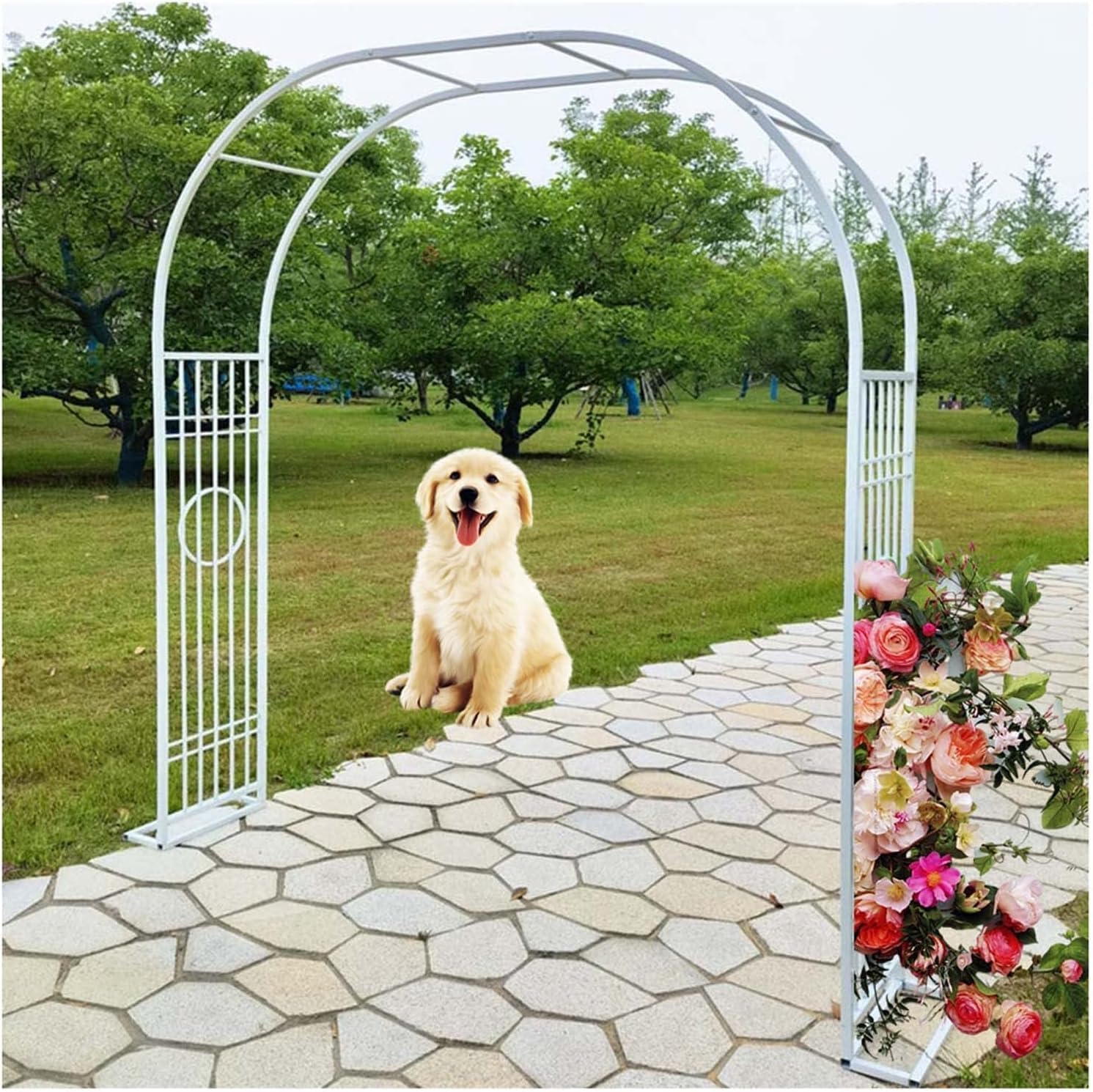 Decorative Garden Arch Rose Arbor Climbing Plant Support Trellis Arbors Metal Pergola Heavy-Duty Archway with Base Robust and (Color : Groen Size W140xh230cm) (groen