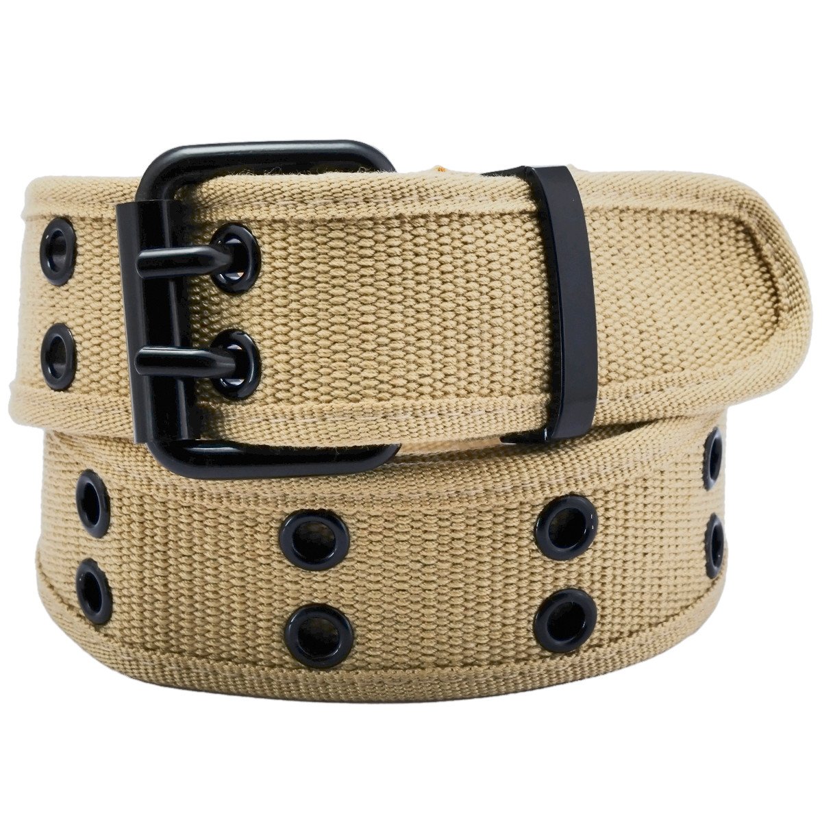 Kyeygwo Men's 05-Khaki Web Canvas Belts For & Wo, Double Hole Grommet Webbing Waist Belt, Khaki