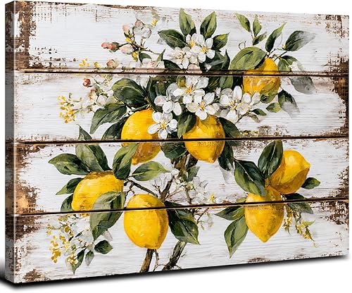Miniatura 1 de Arte de pared de frutas de limón, imágenes retro de limones, decoración de pared, rústico, granja, botánico, floral, lienzo, pintura, póster