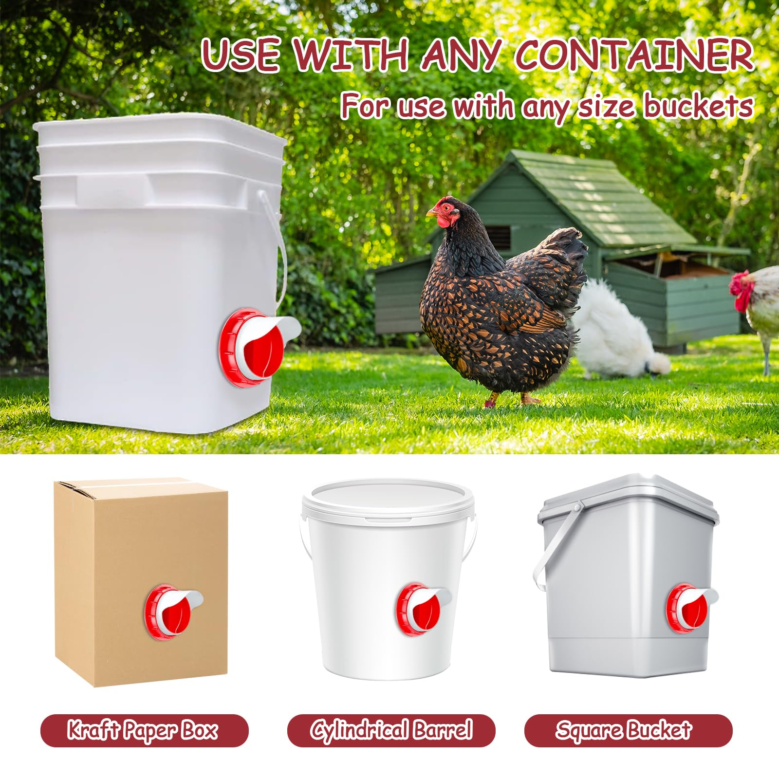 6 Unidades, Dispensador Automático De Comida Para Gallinas, Comedero DIY Sin Desperdicio, Accesorio Automático Para Cubos, Cajas, Barriles, A Prueba De Ratas, Impermeable (Rosa)