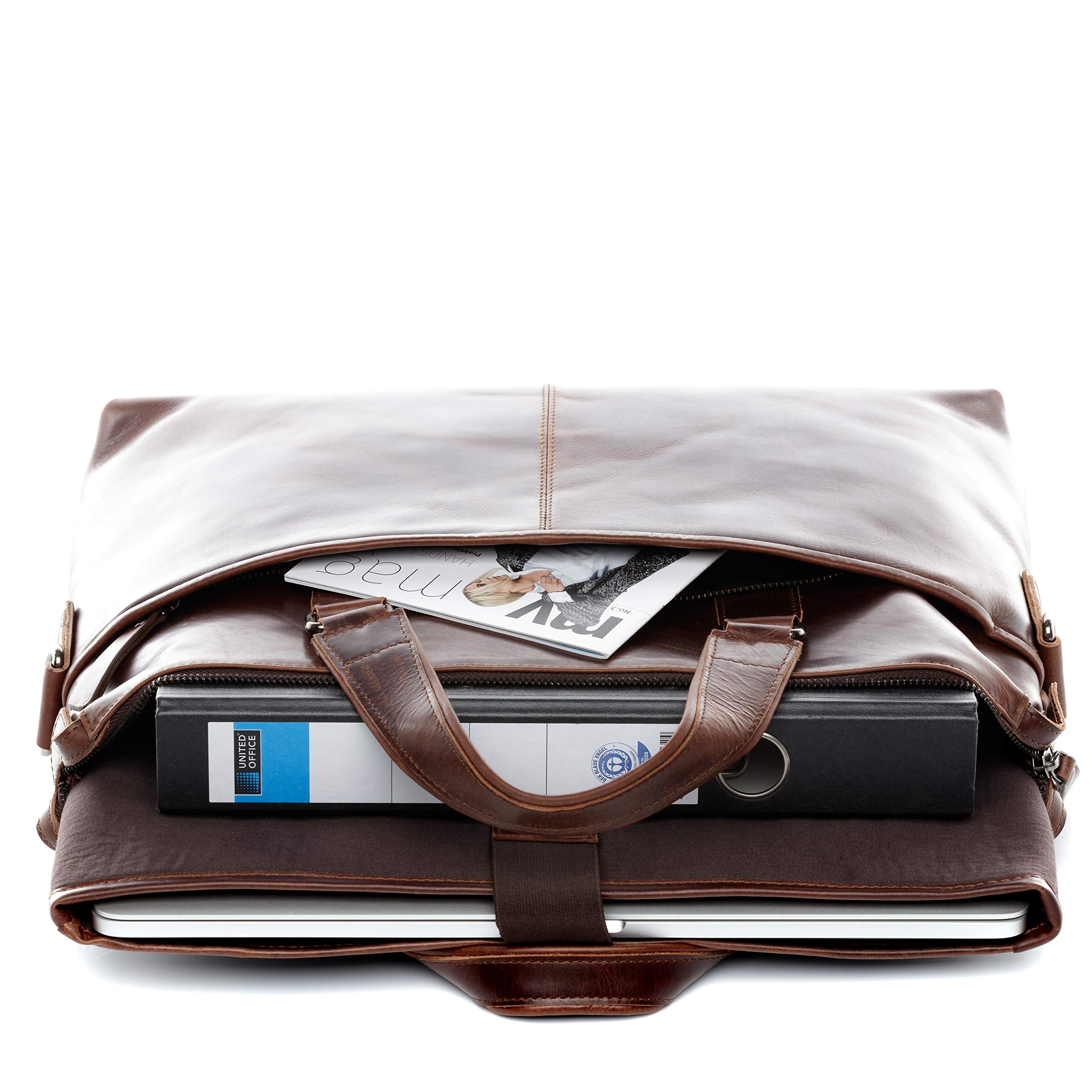 BACCINI Maletín para portátil grande cuero I Bolso para notebook 15,6" con funda extraíble para el portátil I Bandolera para laptop LEANDRO hecho a mano