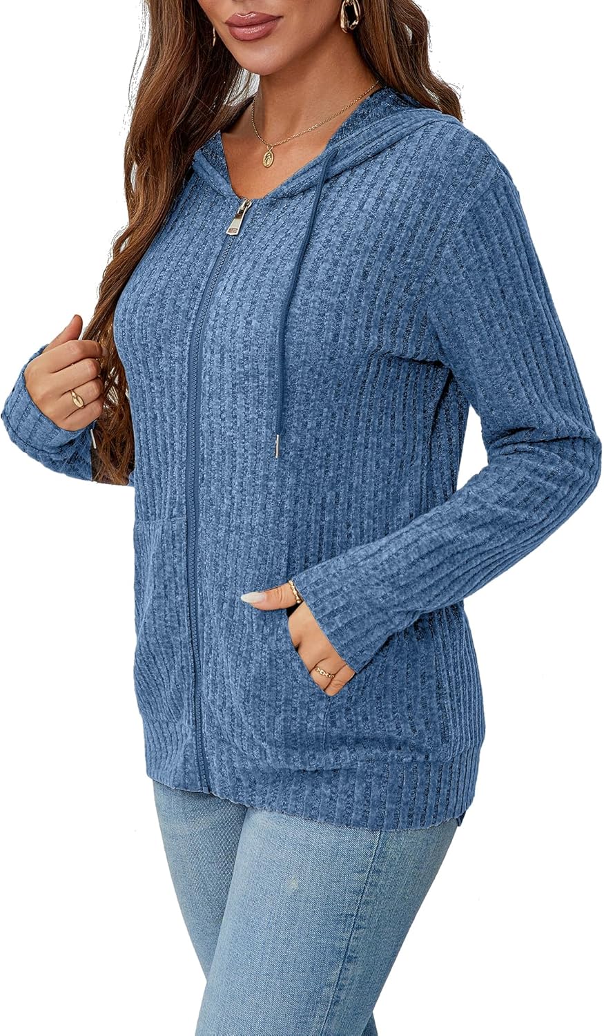 Women's Long Sleeve Fleece Zip-Up Hooded Jacket for 2025 Autumn/Winter Fashion Lightweight Sportswear - Image 2