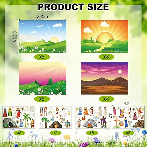 Miniatura 2 de Outus Juego de 32 calcomanías para hacer una Pascua y escenas con texto en inglés «He is Risen» para fiestas de juegos, actividades en el aula, arte