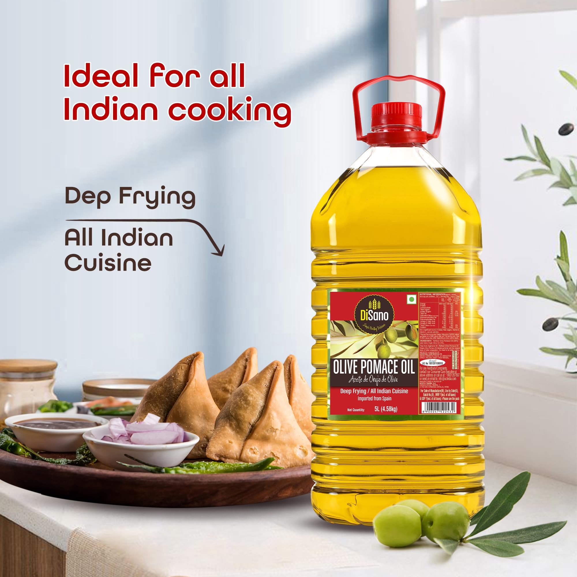 DiSano Olive Pomace Oil 5L, Ideal for all Indian Cooking and Deep Frying