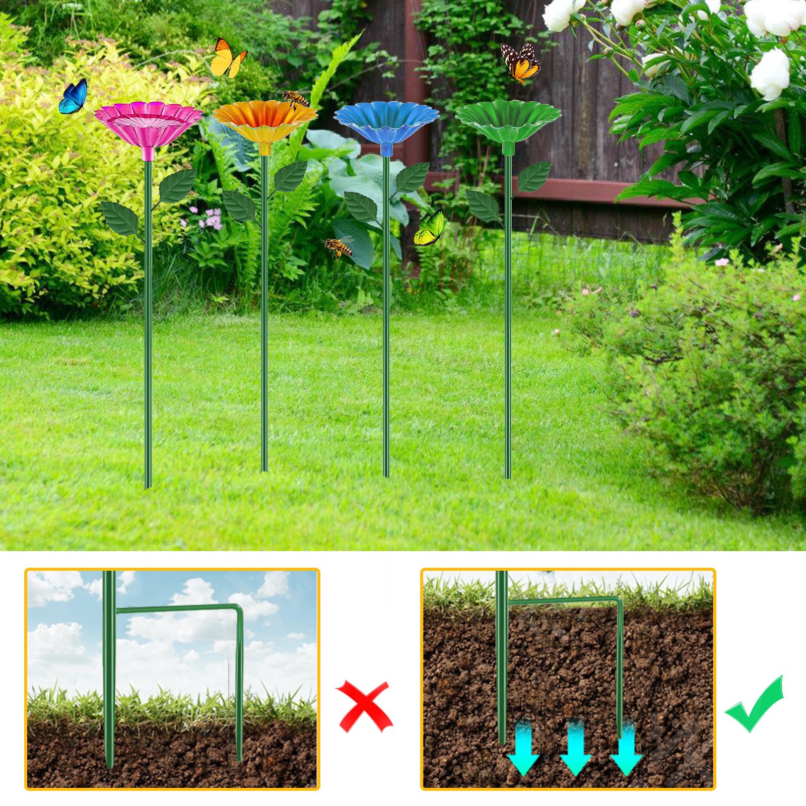 Abreuvoir pour Abeilles Jardin 4 Pièces, Distributeur d'eau pour Abeilles, Abreuvoir À Abeilles, Mangeoires D'abeilles en Métal, Décoration Extérieur Cadeau Jardinage