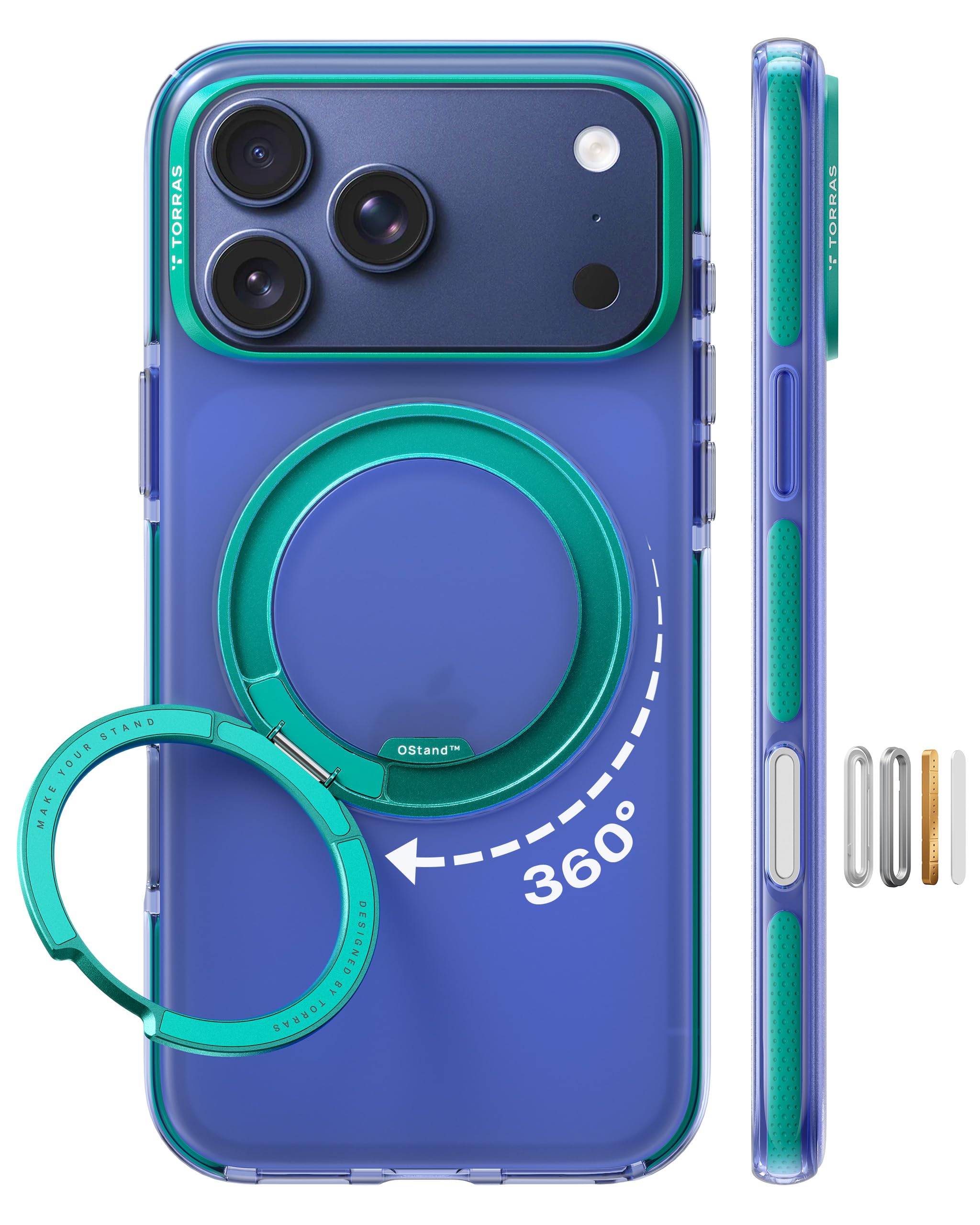 TORRAS O3 Hue for iPhone 17 Pro Max Case, 360 Magnetic Stand, Colorblock Airbag Impact Bumper, Compatible with Magsafe, Trendy, Aesthetic Design Phone Case for iPhone 17 Pro Max 6.9'', Indigo Blue