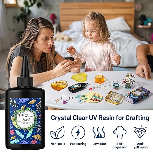 Miniatura 2 de Cristal transparente de resina UV, 2 unidades de 3.53 oz (3.53 onzas) mejoradas, pegamento de resina epoxi UV, tipo duro, curado rápido, luz solar,