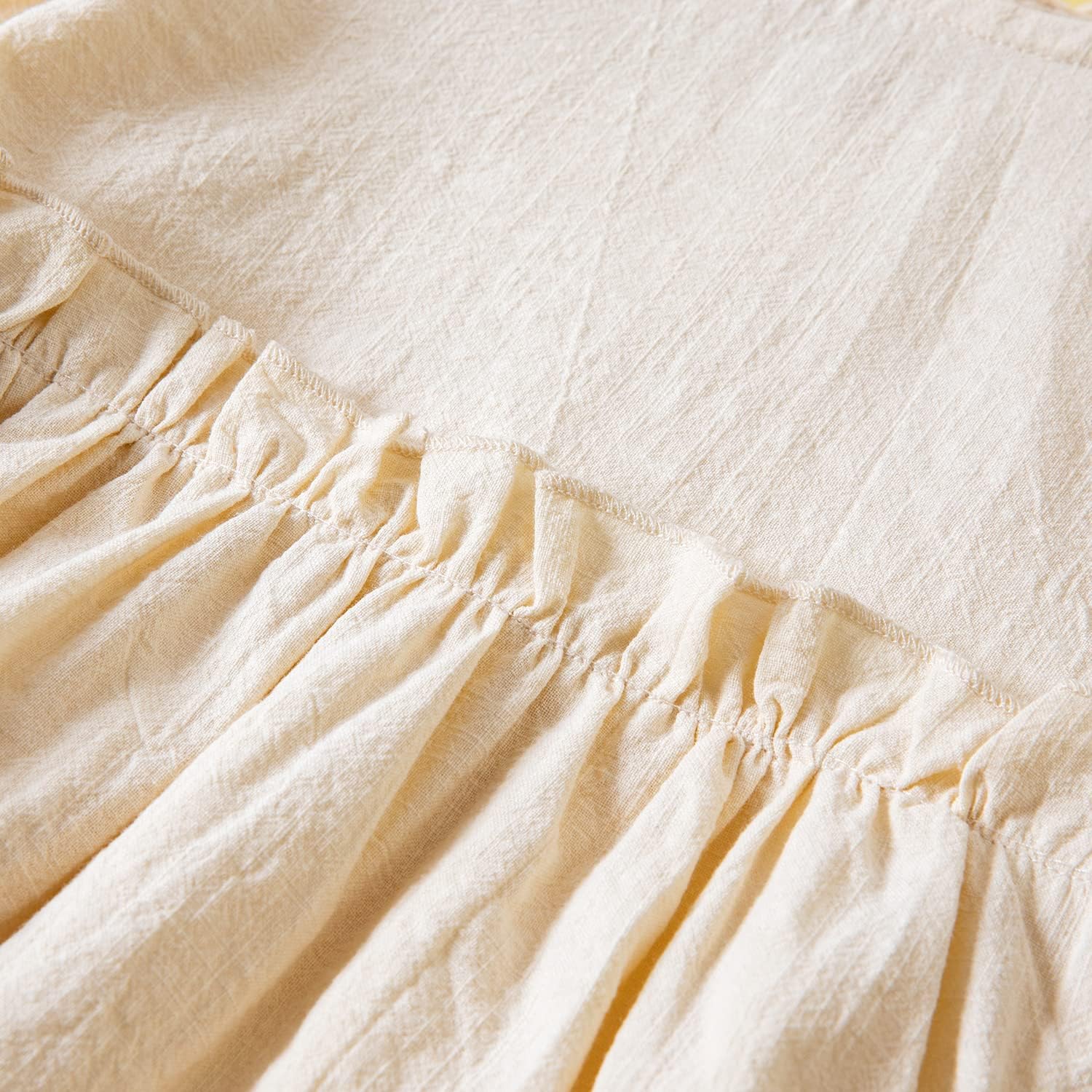 Goodplayer Toddler Girl Cotton Linen Dress Long Sleeve Ruffle Fall Dress Kids Solid Dresses Casual Clothes - Image 2