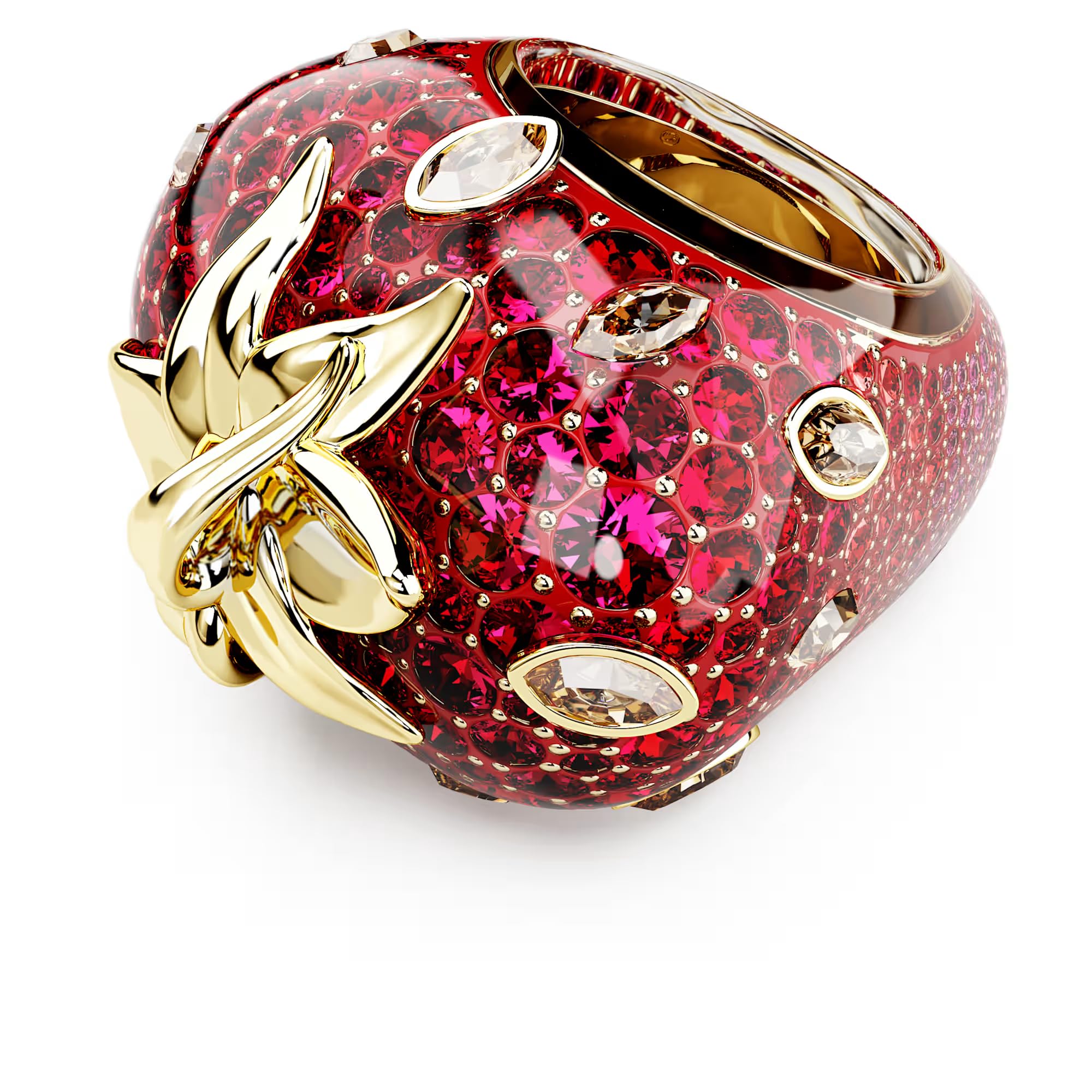 Swarovski Idyllia Ring, gemischter Schnitt, Erdbeere, Rot, vergoldet, Größe 58