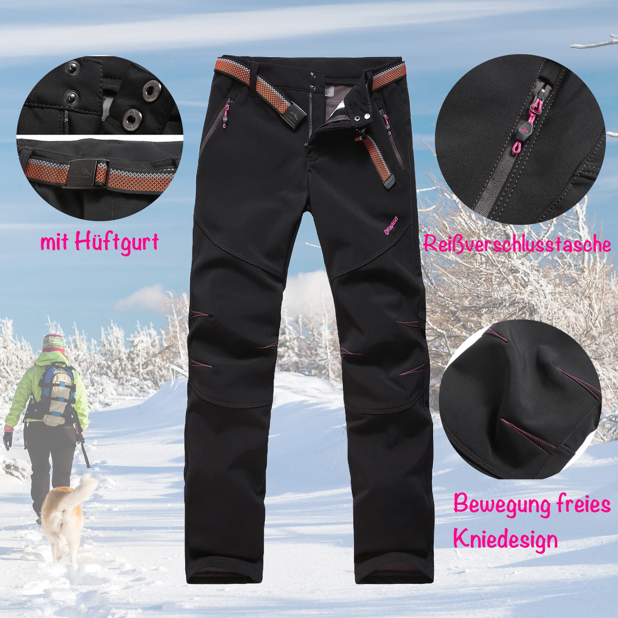 Pantaloni da donna antivento idrorepellenti altamente flessibili in pile termico escursionismo campeggio all'aperto pantaloni softshell