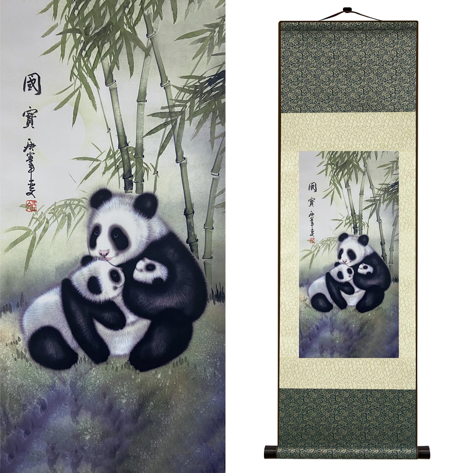 Newscz Bedroom Wall Art Silk Scroll Animal Giant Panda Wall Painting Chinese Panda Posters Wall Tapestry Asian Art House Decoration for Home Living Room Lounge Decor 36 by 12 in(HJ-K006)