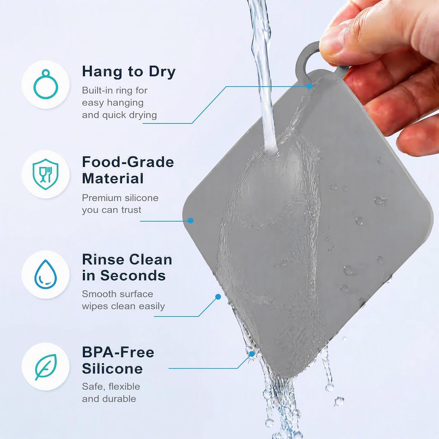 2 Pack Silicone Drain Cover 8 x 8 Inch Anti-Odor Floor Stopper (Grey)