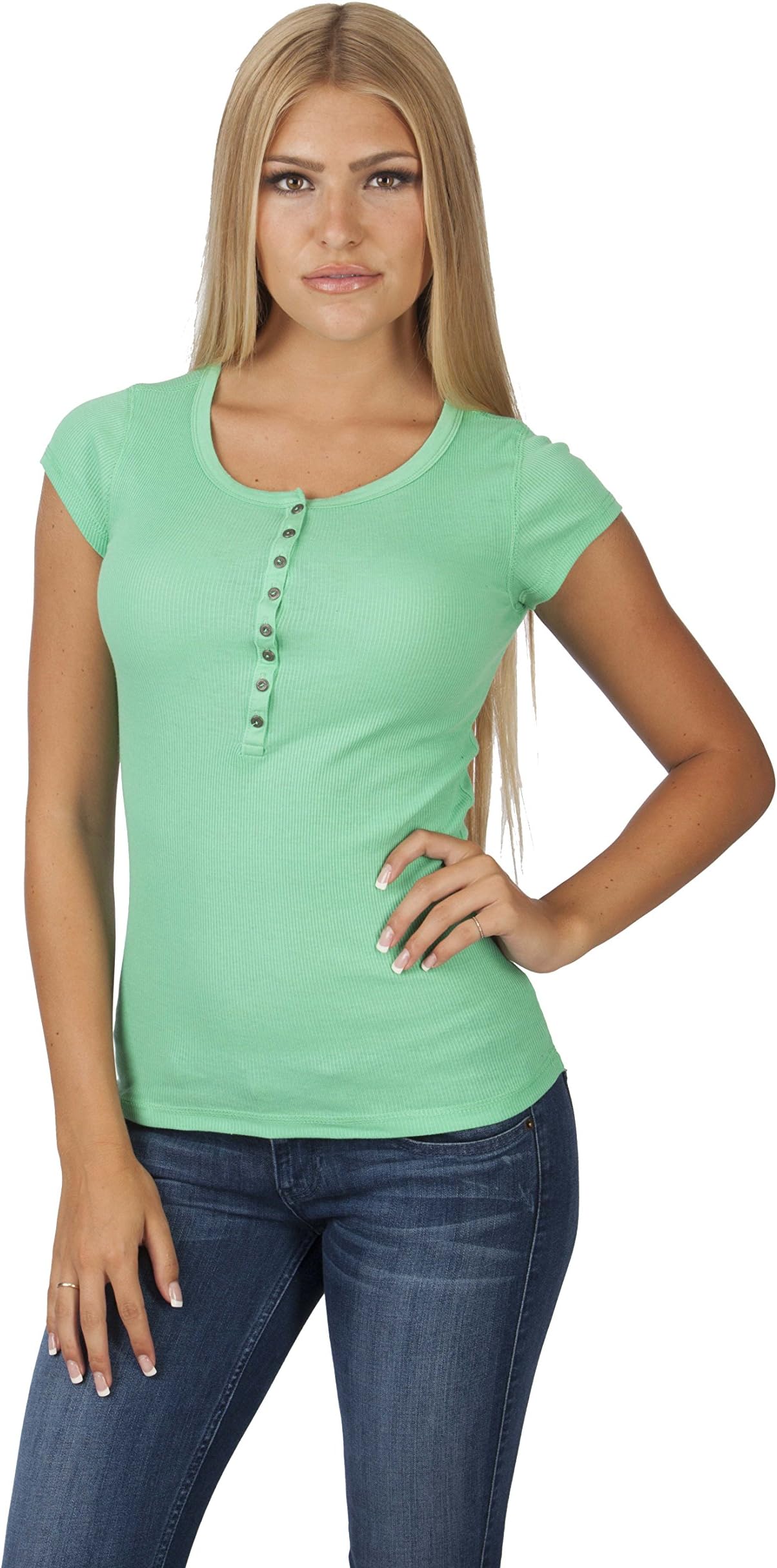 Ribbed Short-Sleeve Button Henley Shirt