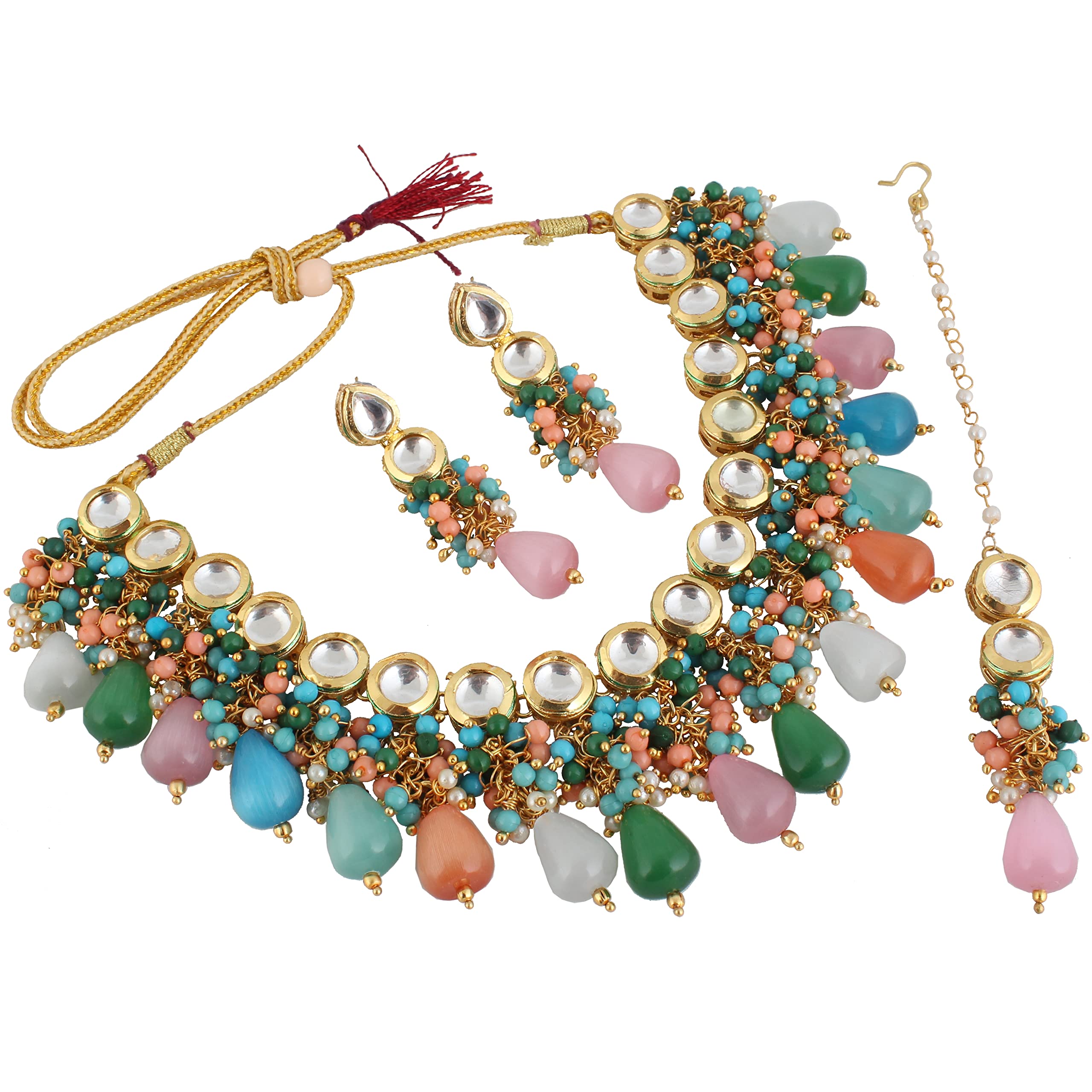 LUCKY JEWELLERY Back Meenakari 18k Gold Plated Multicolor Tika Earring Combo Jewellery Set Uncut Kundan Big Faux Kundan Dibbi Kundan Choker Necklace Set for Girls & Women (B0BFHQXTZ4) Amazon Price History, Amazon Price Tracker