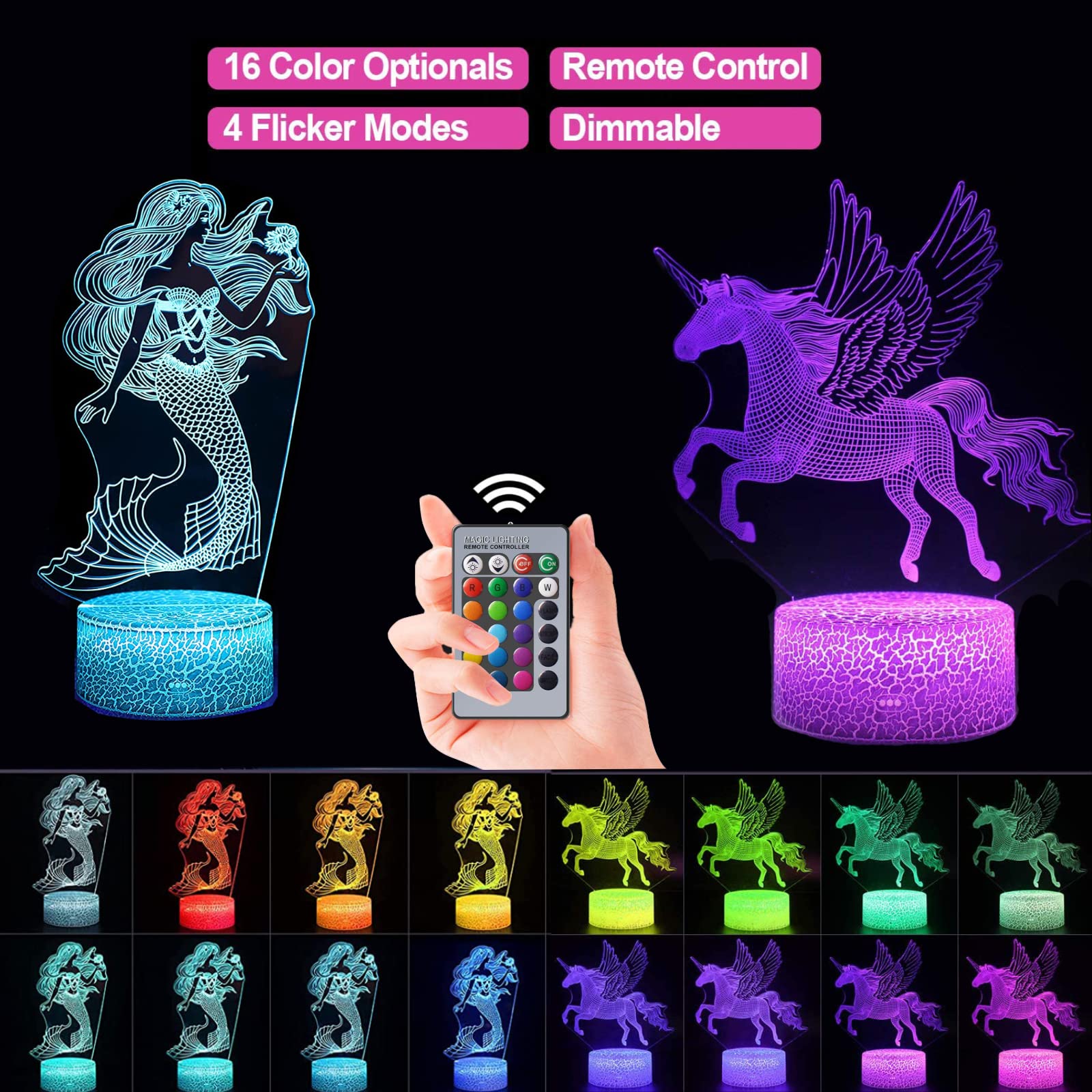 Luce Notturna Unicorno Per Bambini - LED Dimmerabile Con Timer, Ricaricabile USB, Silicone Morbido, Regalo Per Bambine