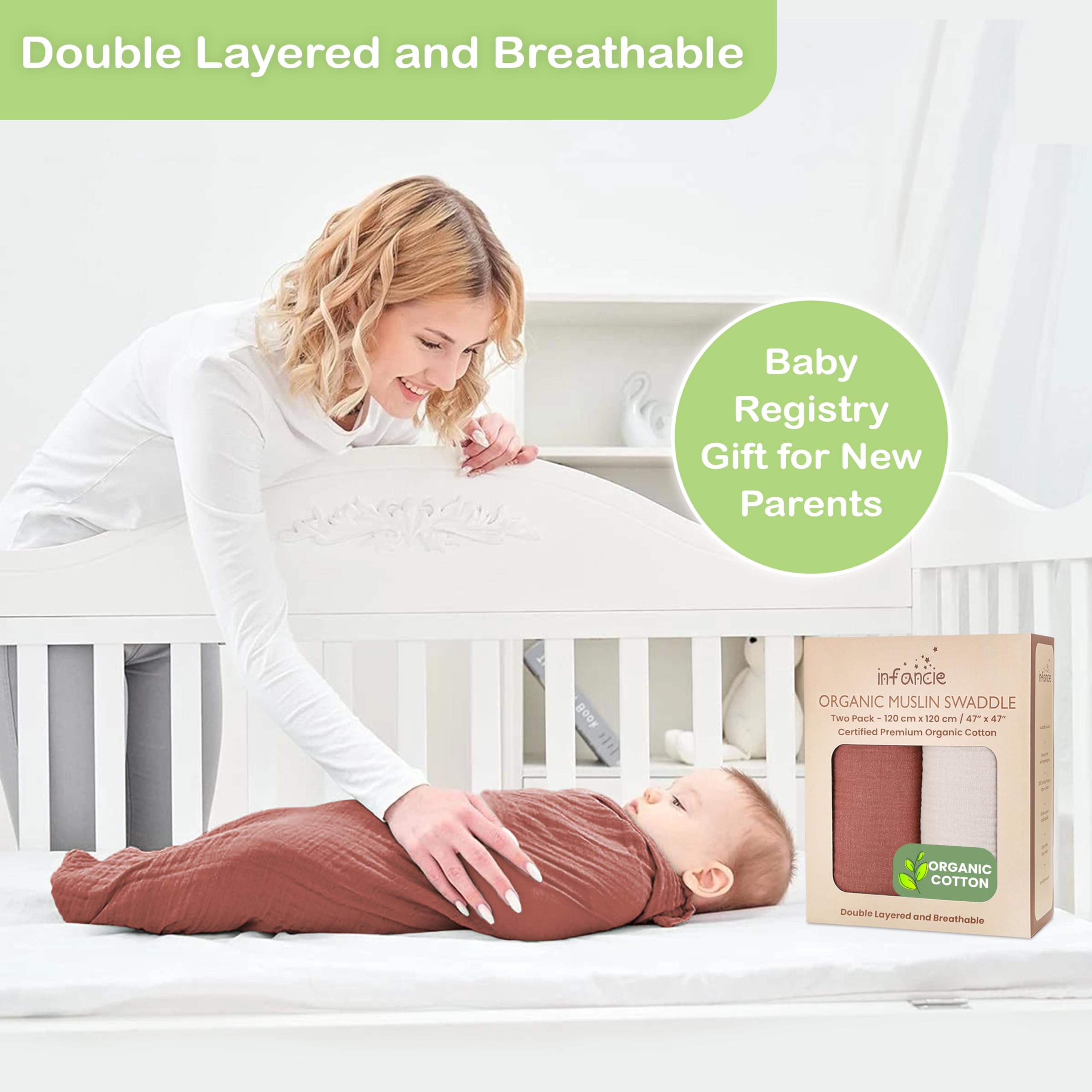 infancie Organic Cotton Baby Muslin Blanket, Breathable - Image 4
