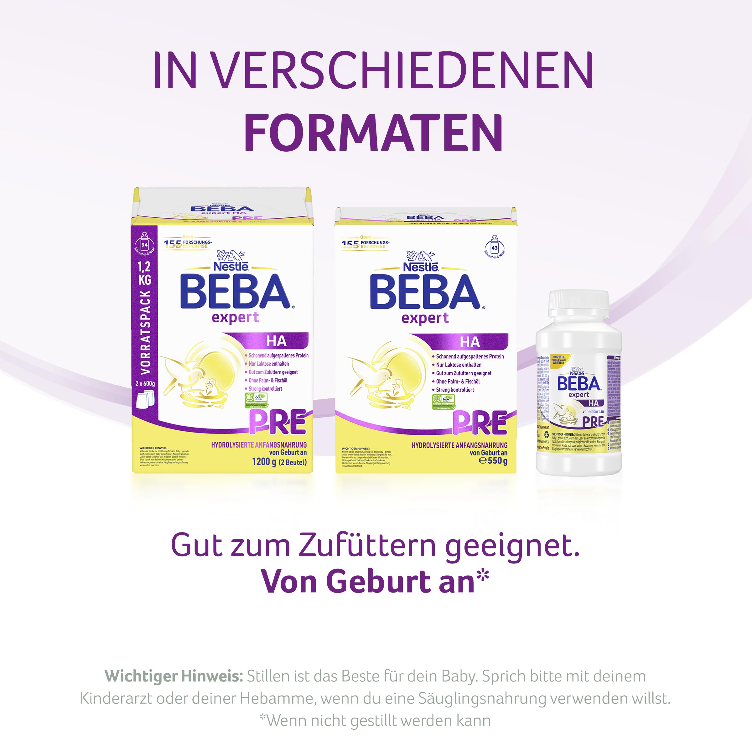 BEBA expert HA PRE Hydrolysierte Anfangsnahrung, Anfangsmilch von Geburt an, Babynahrung, Baby-Milchpulver, Vorratspack 1er Pack (1 x 1200g)