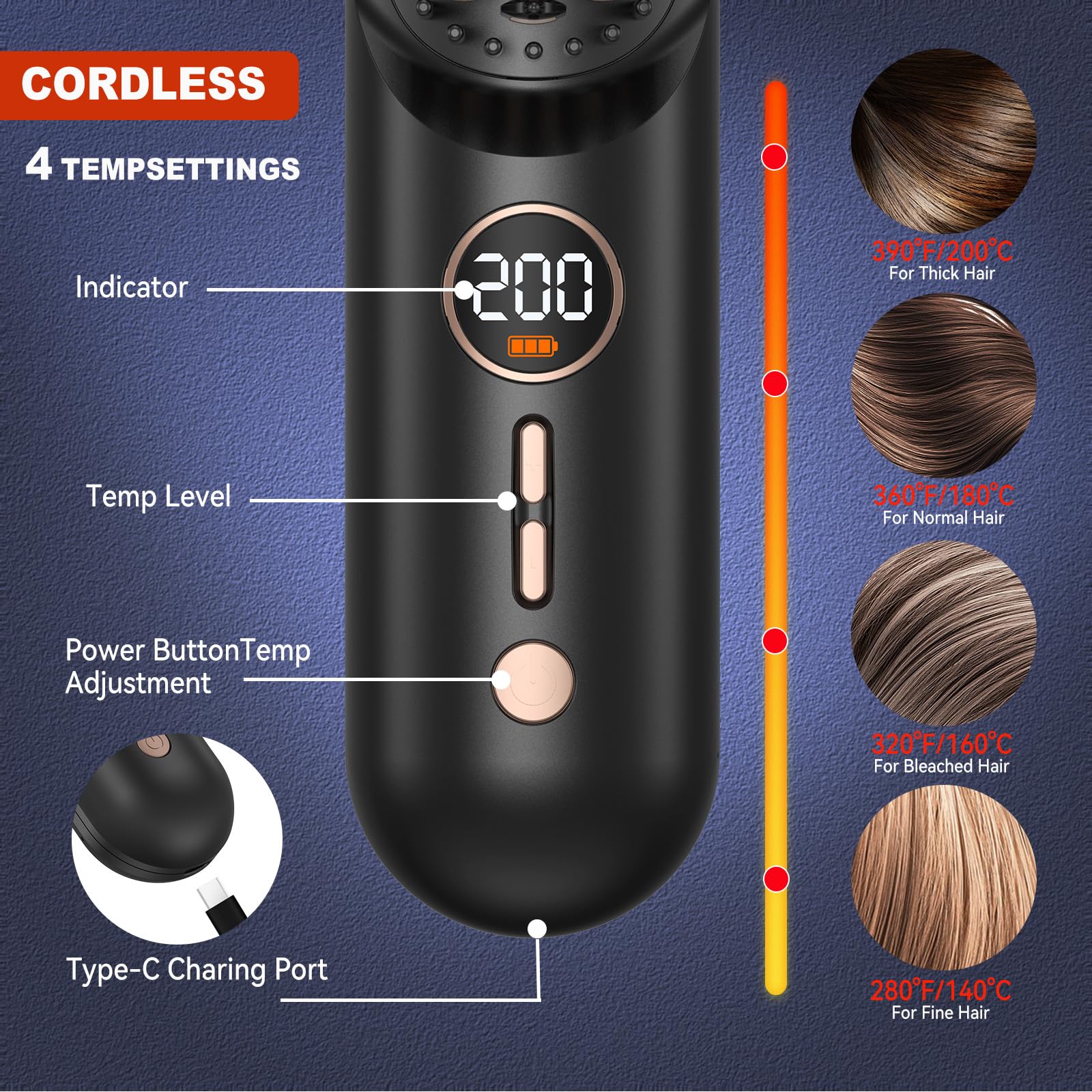 UKLISS Spazzola per capelli senza fili, mini spazzola lisciante senza fili portatile Pro aggiornata per i viaggi, pettine caldo a ioni negativi senza fili per le donne, 9000 mAh USB