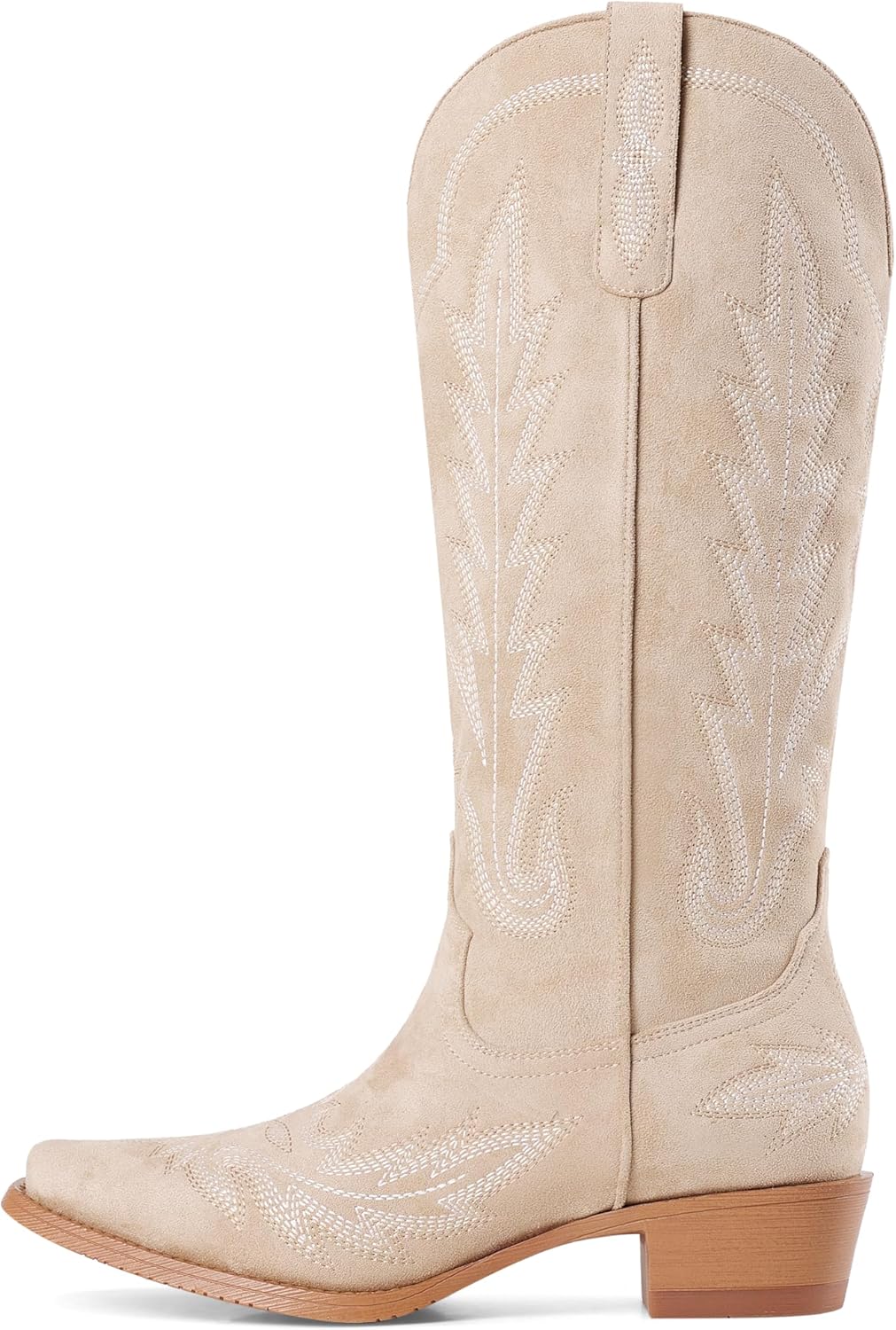 Cowboy Boots For Women Knee High Cowgirl Boots Wide Calf Low Chunky Heel Retro Pull On Western Tall Boots for Ladies Rodeos Party Concert Festival