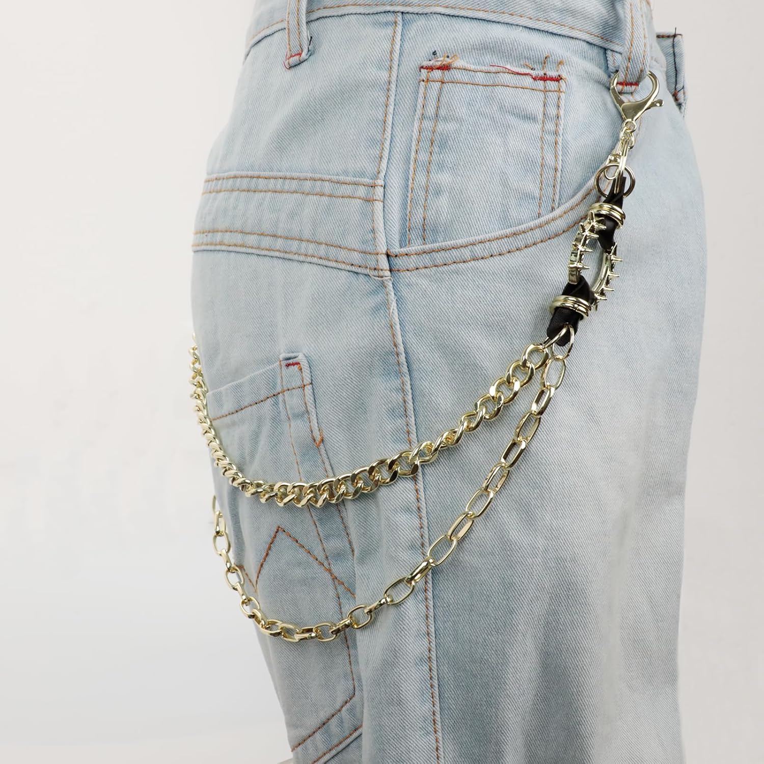 Gold or Silver Punk Double Layer Wallet Chain - Heavy Metal Key Chain for Pants, Jeans & Hip Hop Style, Unisex Accessory for Women Men - Image 4