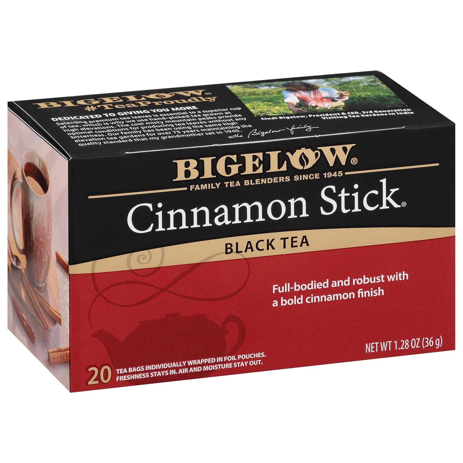 Bigelow Tea Cinnamon Stick Black Tea, Caffeinated Tea with Cinnamon, 20 Count Box (Pack of 6), 120 Total Tea Bags