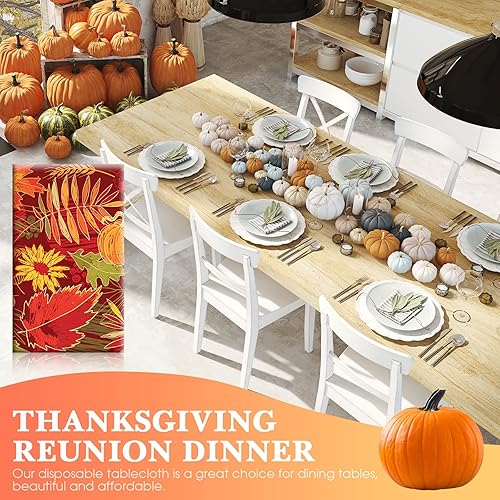 Miniatura 10 de Mantel rectangular de plástico de otoño de 54 x 108 pulgadas, mantel rectangular de otoño con hojas de arce y calabaza para decoración de Acción de