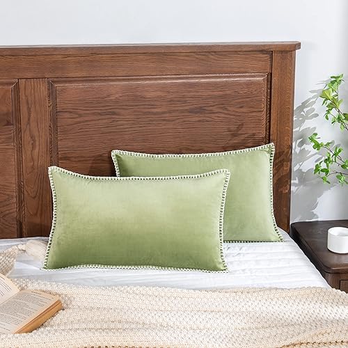Miniatura 2 de GAWAMAY Juego de 2 fundas de almohada rectangulares de terciopelo de 12 x 20 pulgadas  12.0 x 20.0 in., fundas decorativas de apoyo lumbar para