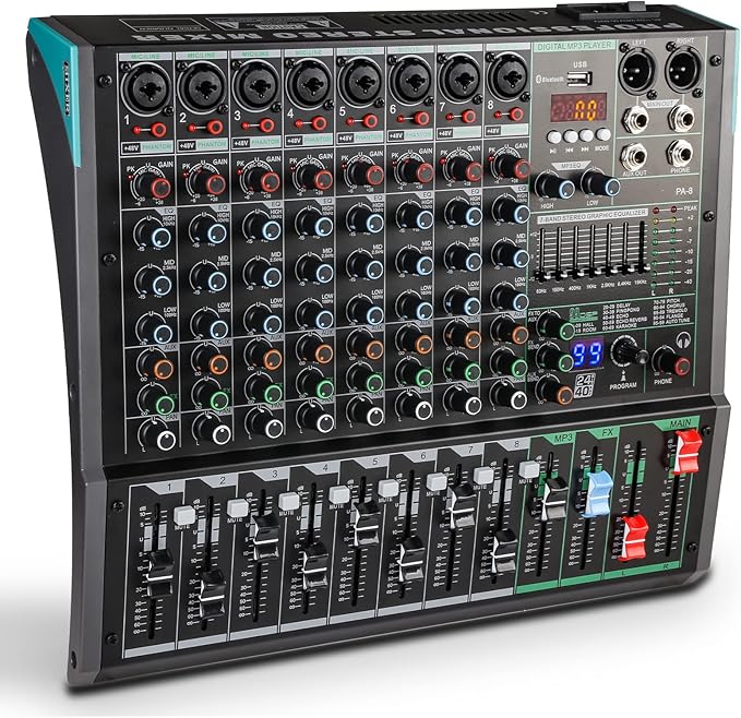 Mixer Audio Compatto 8 Canali Mixer Digitale Audio Professionale Stereo Sound Mixer per Palco