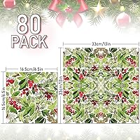 Vista 2 de AnyDesign - Servilleta de papel de Navidad de 6.5 x 6.5 pulgadas con muérdago en acuarela, servilleta desechable para decoración de fiestas