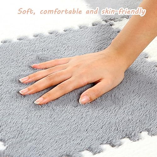 Miniatura 6 de 10 azulejos de alfombra entrelazados, baldosas de espuma de felpa de 12 x 12 pulgadas, tapete cuadrado esponjoso de juego, tapete de yoga para