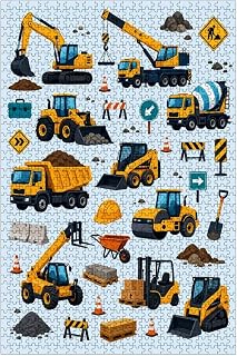 Construction Vehicles Roadwork Tools Kids Pattern 1000 PCS Vertical Wooden Jigsaw Puzzle, 11 X 15.7 Inches with Storage Box