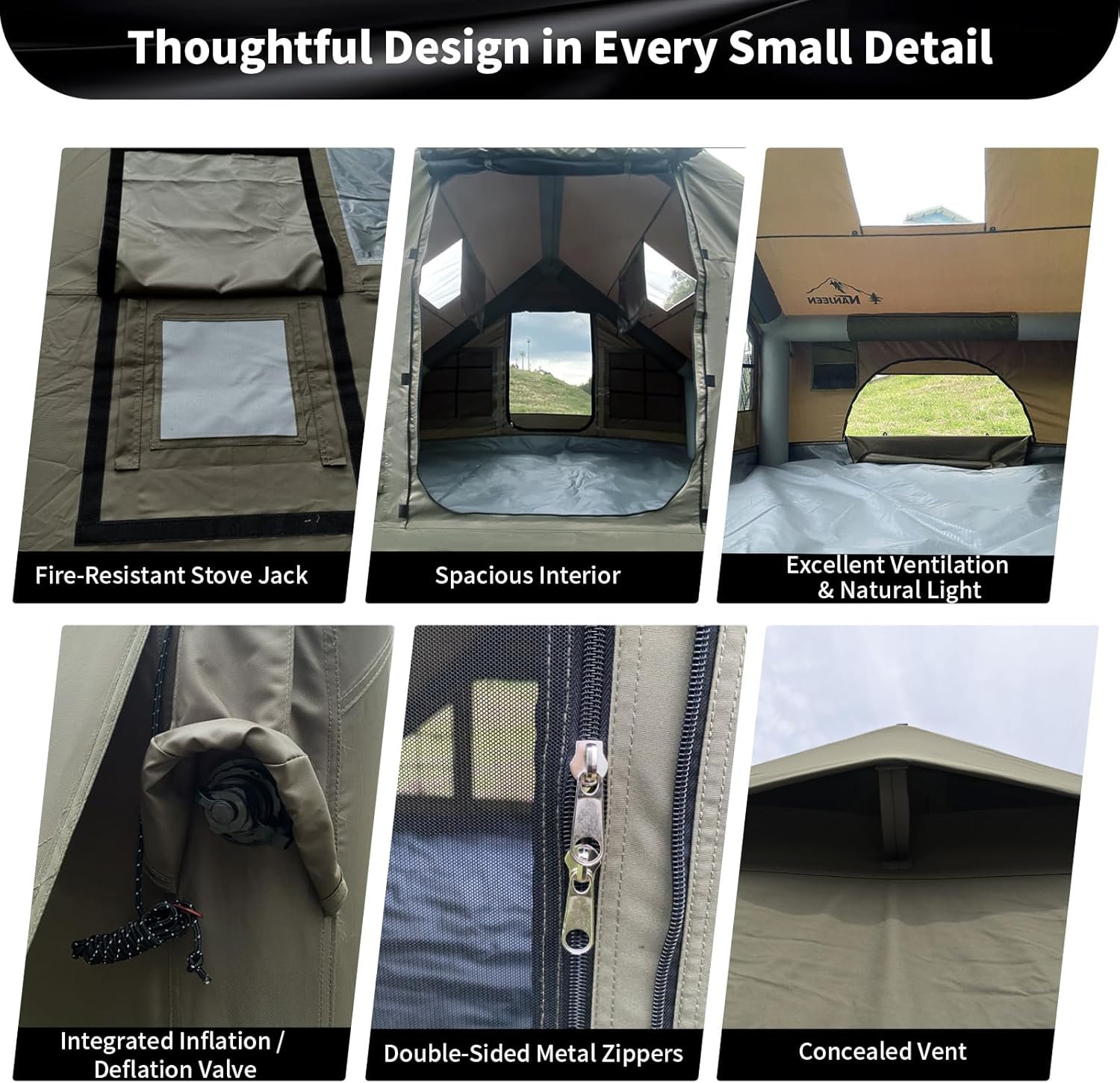 Luxury Inflatable Camping Tent,Wind & Rain Resistant,Breathable & Durable Wear-Resistant Fabric,Built-in Stove Jack,Fast Setup with Pump,All-Season Ready,Dual Doors,Mosquito-Proof Mesh Windows