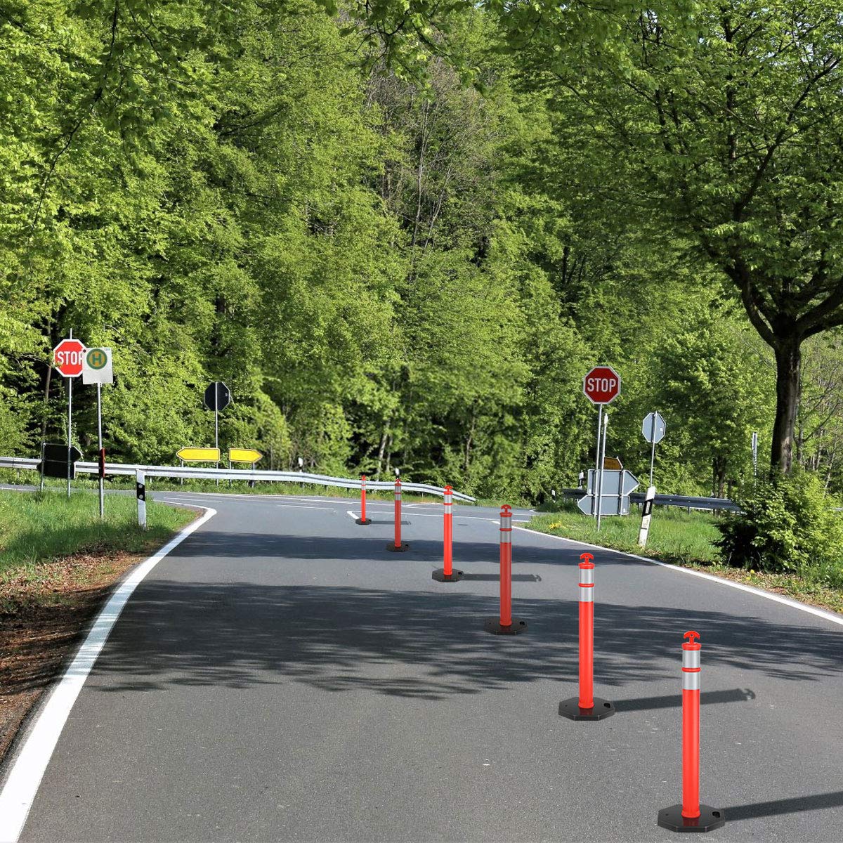 IRONMAX 6 Pack Traffic Delineator Post, 45 Inch Traffic Safety Parking Barrier with Weighted Base, Portable Barrier Bar for Traffic Crowd Control, Parking Lot, Construction Caution Road, Orange